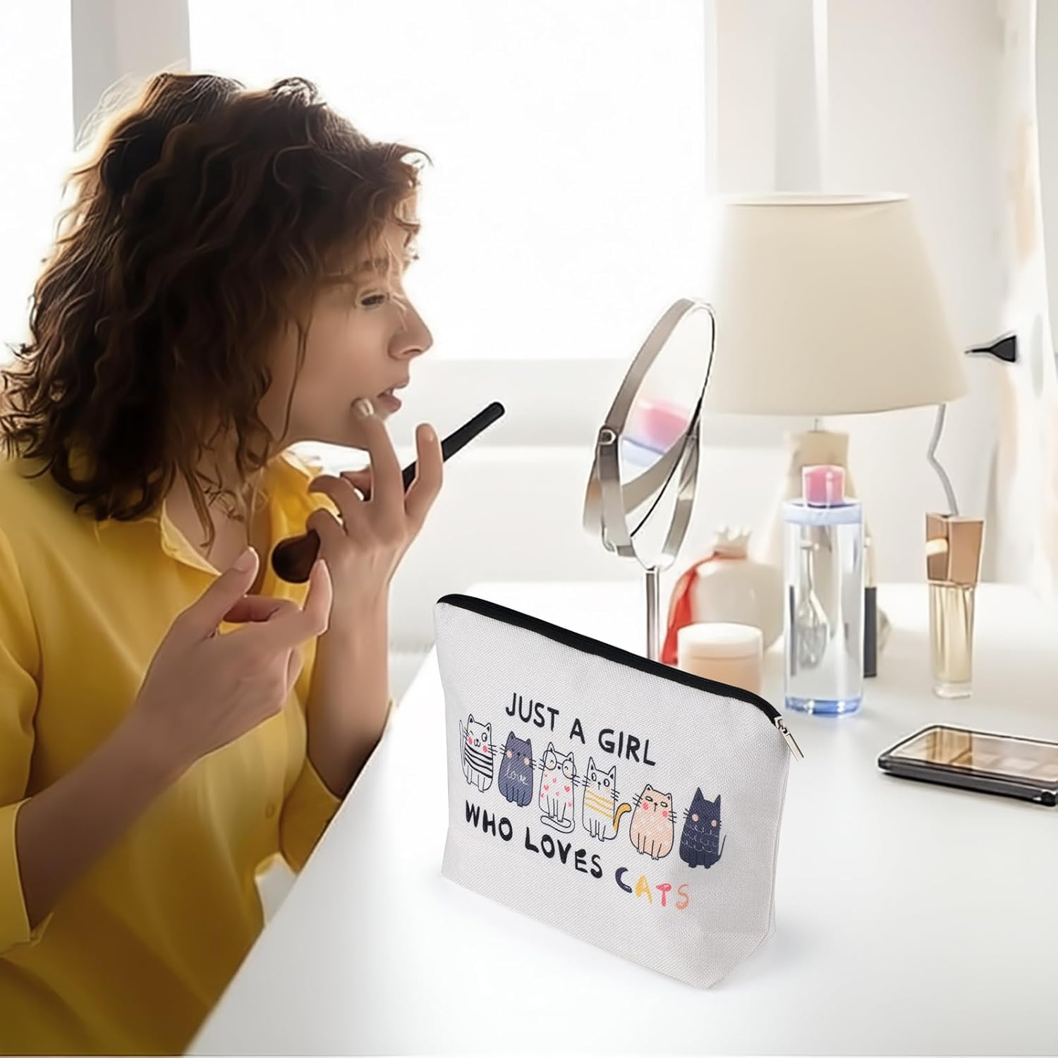 2 PCS Cat Bag for Women - Personalised Makeup Bag Set with Keyring, Themed Travel Cosmetic Zipper Pouch, Cute Keychain for Car Keys/Purses/Handbags image number 2