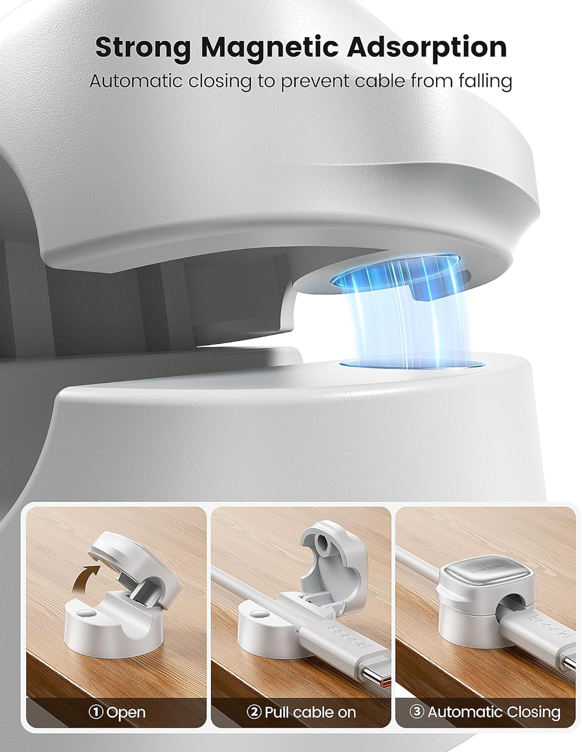 Toocki 6 Pack Magnetic Cable Organiser, Adjustable Secure Cable Management, Wire Keeper for Phone USB Charger Cables, Ideal for Home, Office, Car, Desk,Nightstand Spaces