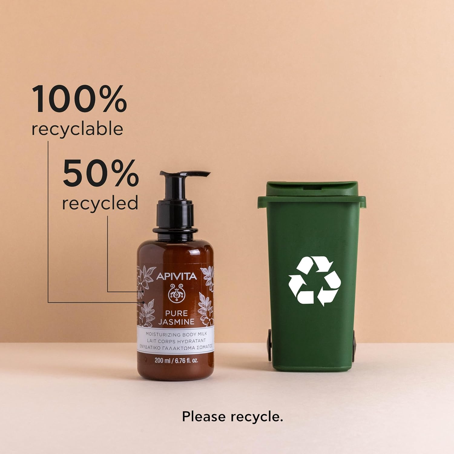 APIVITA Pure Jasmine Moisturizing Body Milk 6.76 Fl. Oz.| Moisturizing & Protecting Shea Butter Cream to Smoothen & Protect the Skin&rsquo;S Elasticity | Beeswax, Almond Oil, Vitamin E, & Jasmine Extract image number 1