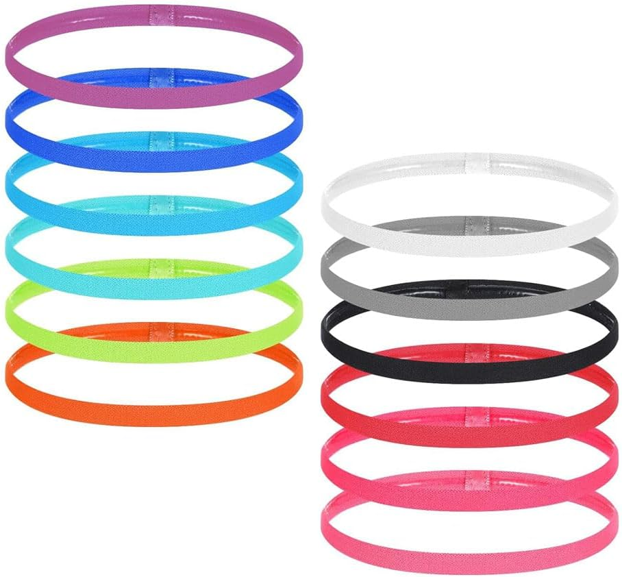 12-Pack Non-Slip Elastic Headbands for Sports & Workouts &ndash; Breathable Sweatbands for Running, Gym, Tennis, Yoga &ndash; 12 Vibrant Colors, Anti-Slip Design, Reusable & Stretchy for Men & Women ﻿ image number 3