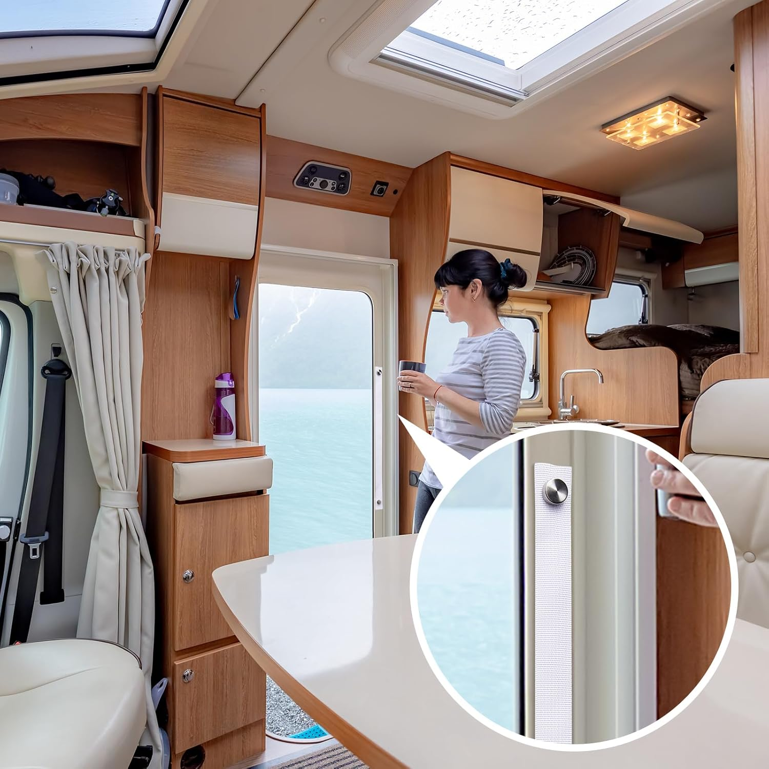 Windyun 2 Pcs RV Door Straps with 4 Pcs Button Snap 18 Inch Camper RV Sliding Door Strap with Snap Boat Ladder Strap Long Security Straps for RV Pocket Door Boat Ladder Secure, White image number 6