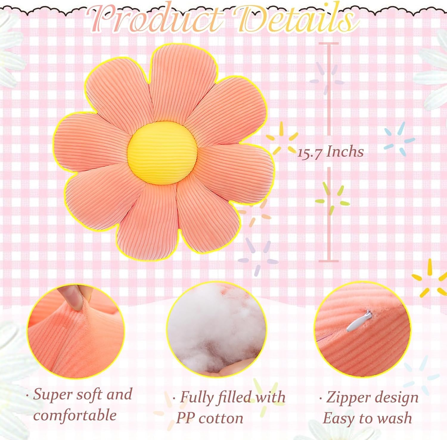 Diyannuo 2 PCS Flower Plush Throw Pillow, Flower Shaped Pillow, Daisy Pillow, Floor Pillow Cushion for Reading, Bedroom, Home D&eacute;cor