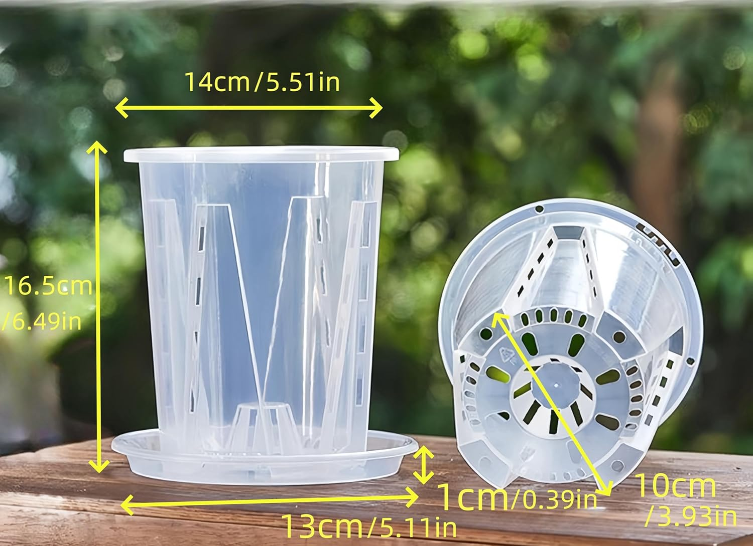 5 Pcs Clear Plastic Orchid Pots with Holes and Saucers for Plants,14 X 16.5 Cm Transparent Pot Breathable Slotted Orchids Planter Hard Flower Pots Nursery Pots, Houseplant