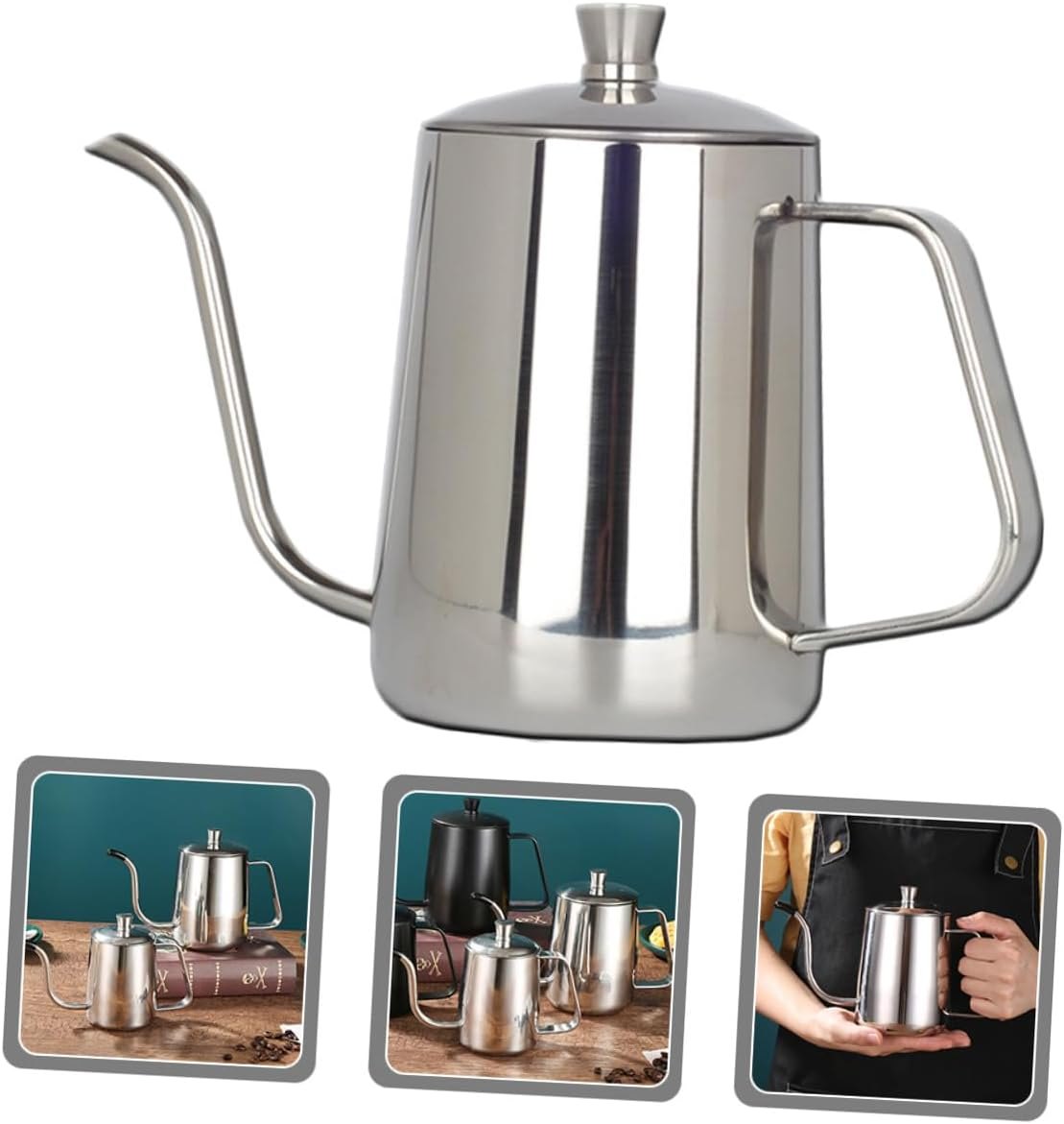 DOITOOL Office Coffee Kettle Stainless Steel Gooseneck Pouring Pot with Lid High Temperature Resistant Mini Long Spout Tea Kettle for Office Brewing