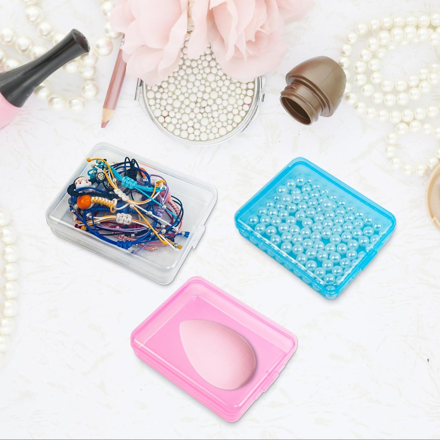 6 Pcs Mini Transparent Plastic Storage Containers Box Portable Travel Cotton Pad Holder Small Cosmetic Pad Cotton Ball Holder Dispenser for Cotton Rounds, Swabs, Floss (3 Colors) image number 2