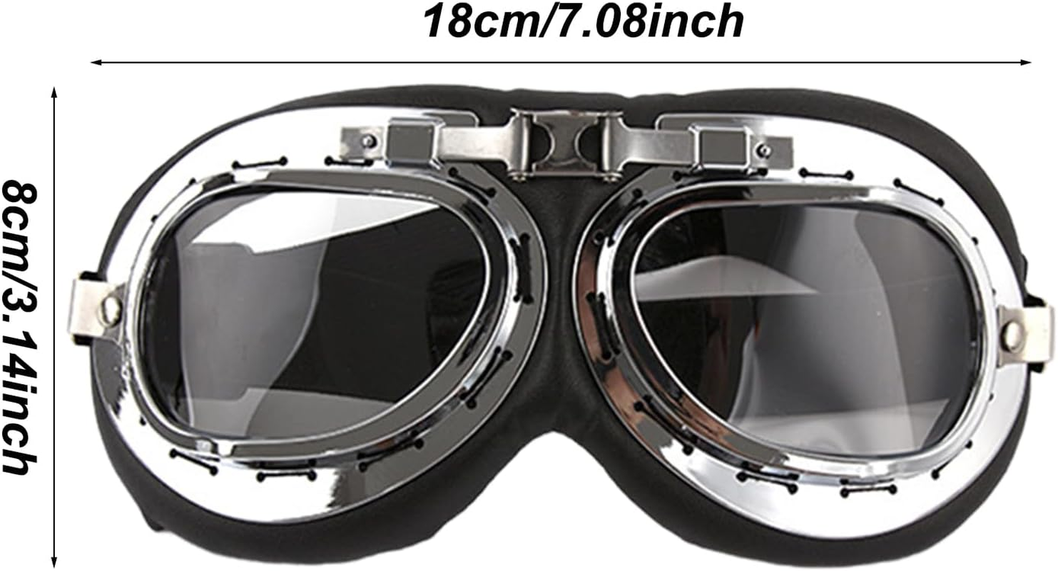 Atv Goggles, Vintage Motorcycle Riding Glasses for Pilot, Outdoor Eyewear with Adjustable Straps, Dustproof Motorcycle Goggles over Glasses for Motorcycle - Silver image number 4