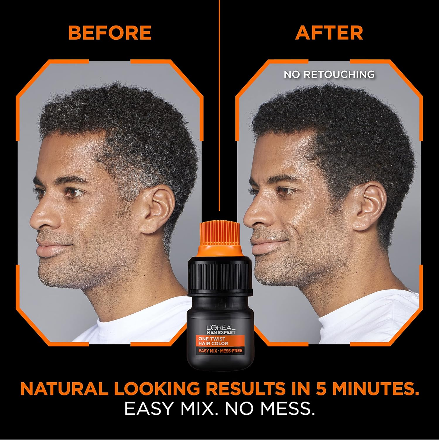 L&rsquo;Oreal Paris Men Expert One Twist Mess Free Permanent Haircolor, Covers Grays, Real Black 02, 1 Application Kit image number 2
