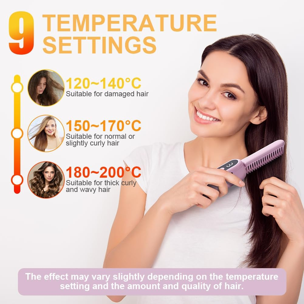 AOOWU Straightening Brush, Foldable Hair Straightener Brush, Beard Straightener for Men, Mini Electric Beard Straightener, Wireless Straightening Comb Prevents Hair Pulling, Quick Heating, 9 image number 6