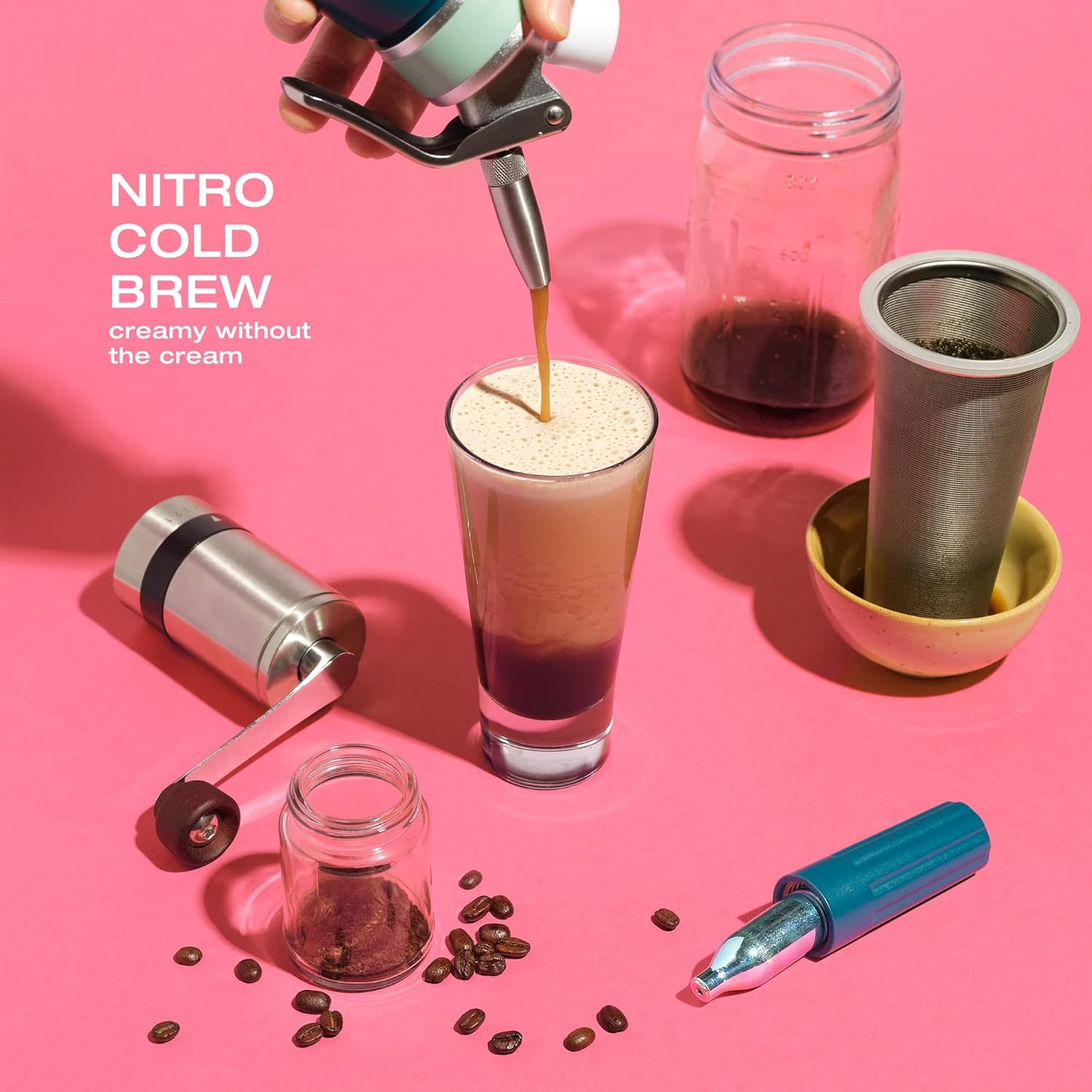Impeccable Culinary Objects (ICO) NITRO KAFO 0.5L Coffee Maker - Aluminum Cold Brew Maker with Special Nitro Diffuser Nozzle and Mason Jar, 1 Pint/0.5L image number 1