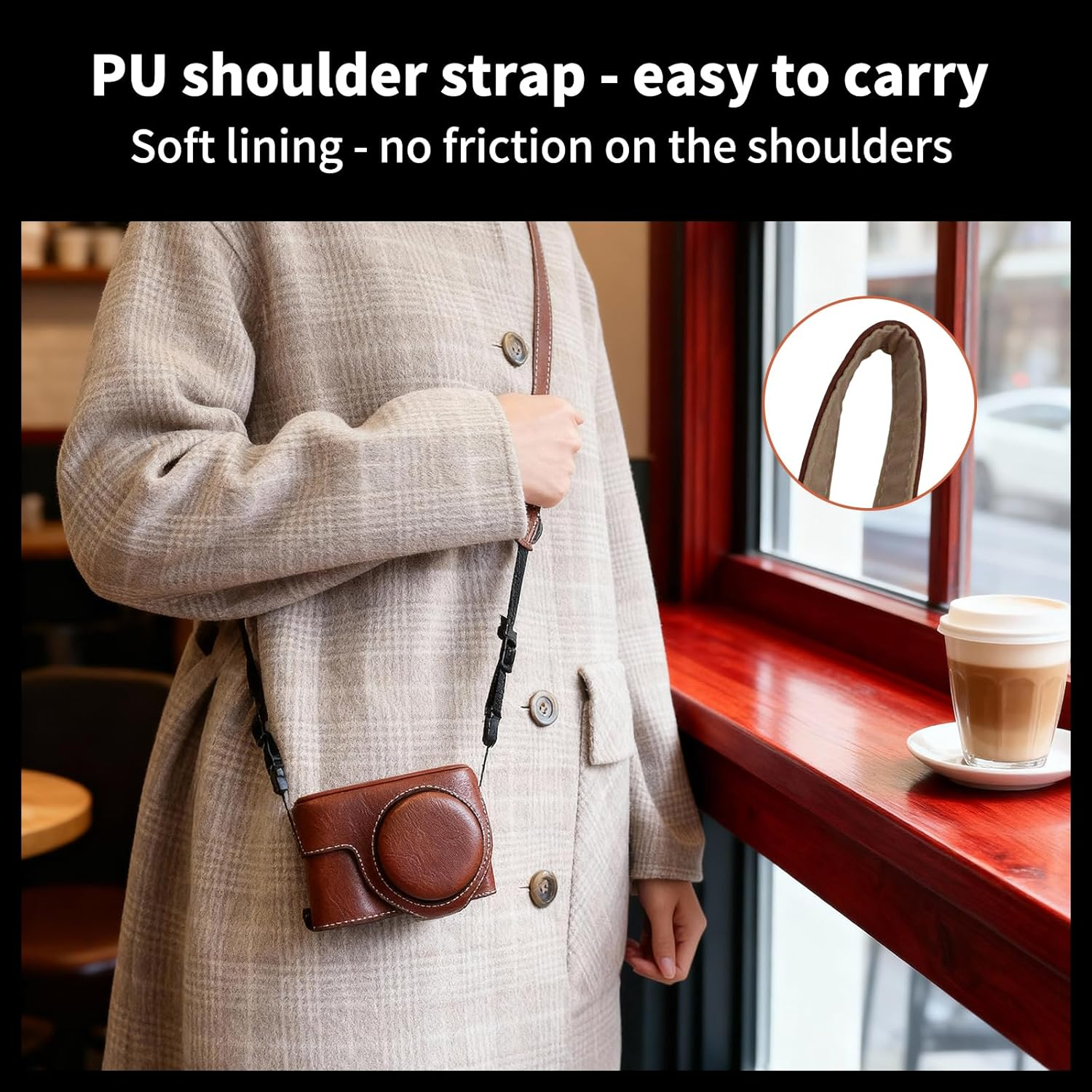 VOVMOEYA for Panasonic Lumix DC-TZ99/ZS99 Case - PU Leather Scratch-Resistant Cover for Lumix TZ99/ZS99 Case, with Removable Protective Cover, Adjustable Shoulder Strap - Black image number 4