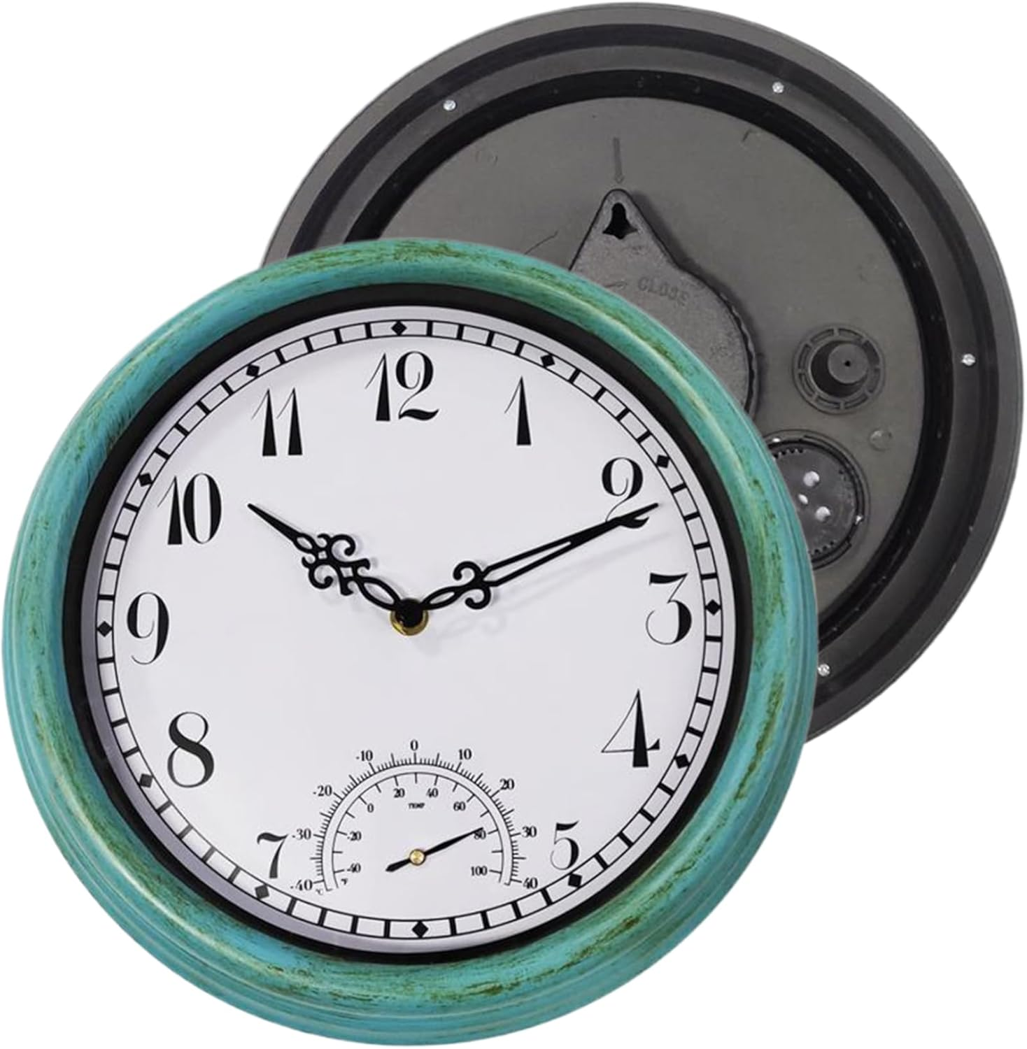Outdoor Wall Clock 12 Inch Waterproof Outdoor Clock Vintage Retro Outdoor Clocks with Thermometer Non-Ticking Battery-Operated Outdoor Clocks for Patio Pool Porch Garden Outdoor Clock Thermometer image number 5