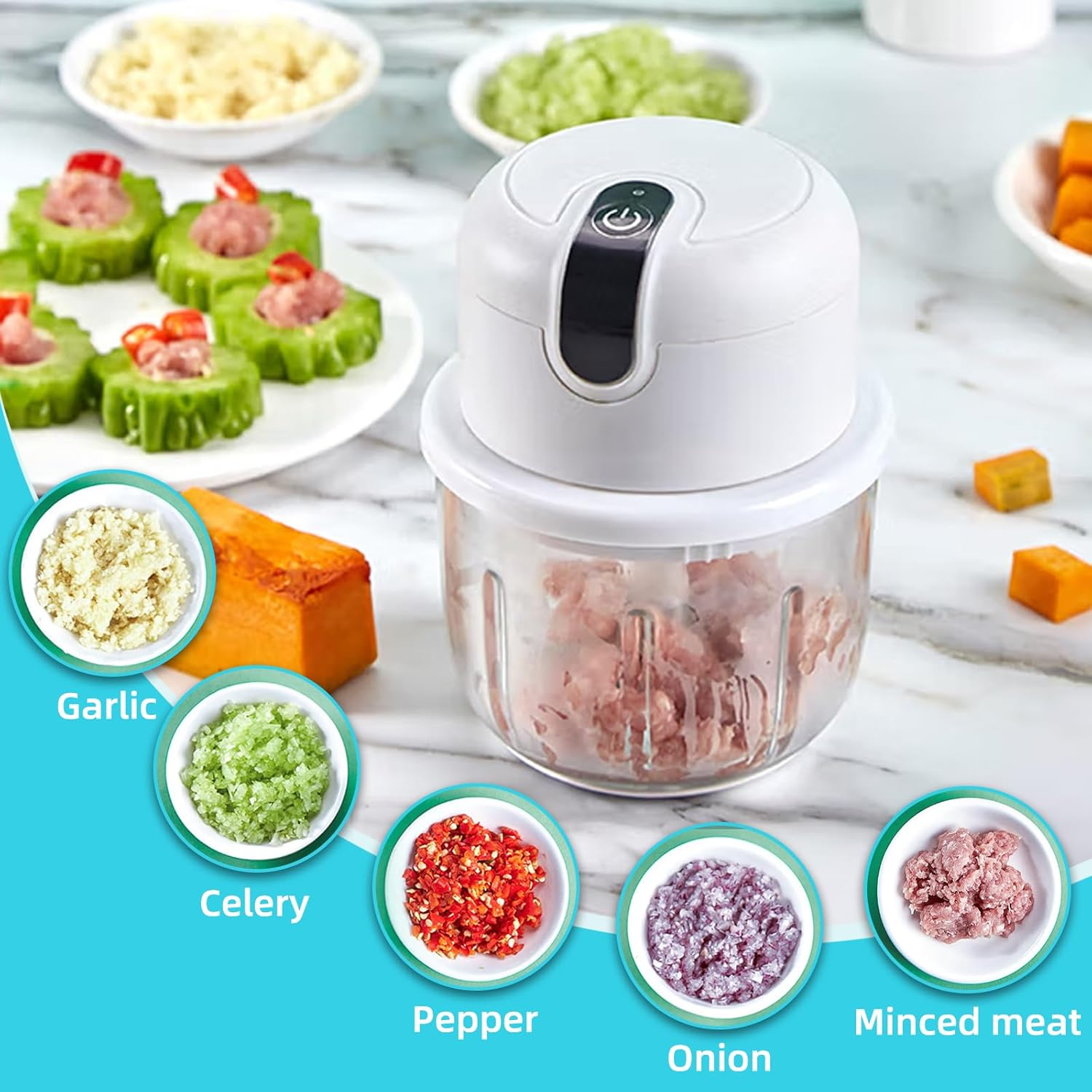 Ydseozoa Electric Kitchen Chopper, Onion Chopper Electric 350Ml, USB Charging, Wireless Onion Chopper, Suitable for Onions, Fruits, Nuts, Meat, Garlic image number 5