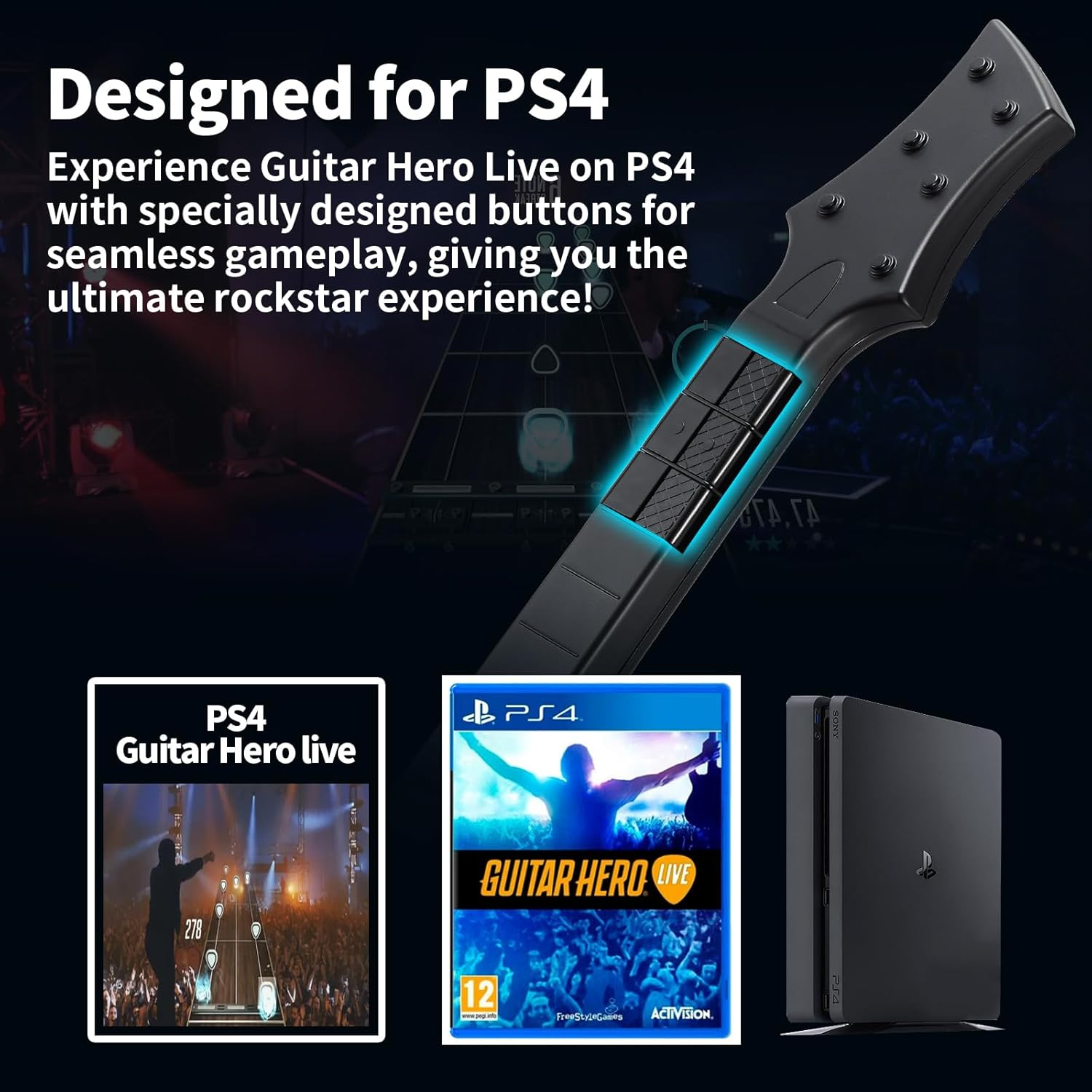 NBCP Wireless Guitar Controller for Playstation 4, Pc,Ps4/Ps3,Clone Hero,  Festival,Compatible with Guitar Hero & Rock,Plug-And-Play USB Receiver image number 5