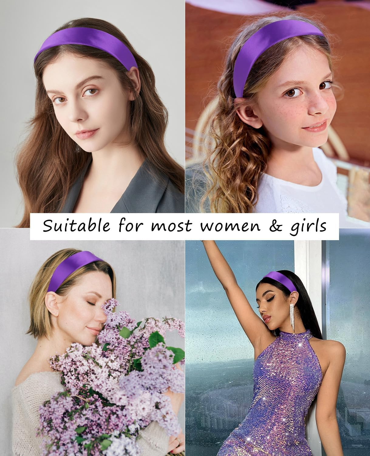 Wecoe Dark Purple Headband 1.6 Inch Wide Silk Satin Headband Women Non Slip Fashion Plain Head Band Solid Hair Band DIY Holiday Hair Accessories for Women Girls Diademas Para Mujer Gifts image number 5