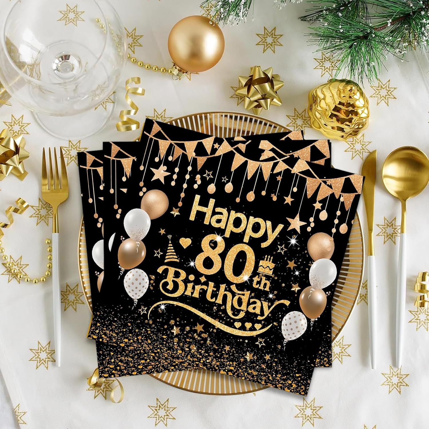 24PCS Black Gold 80Th Birthday Paper Napkins 13X13Inch 2-Ply 80 Th Disposable Paper Birthday Napkins Serviettes Table Decorations Dinner Paper Napkins for Men Women 80 Th Birth Decoration (80Th) image number 6