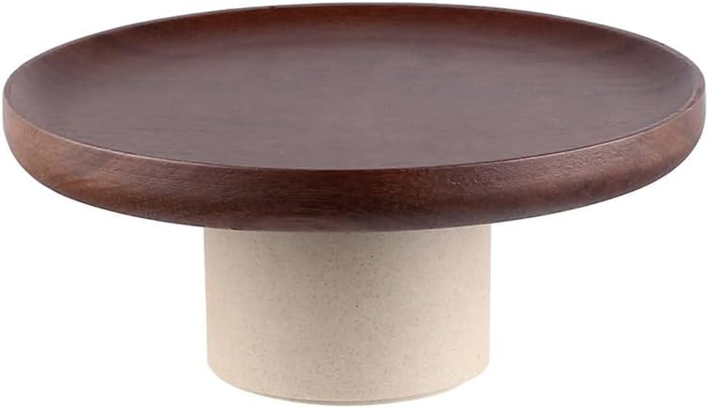 AIMALL Vintage Japanese Style Acacia Wood Cake Tray - Elegant High-Foot Dessert Plate for Home and Dessert Table Display image number 3