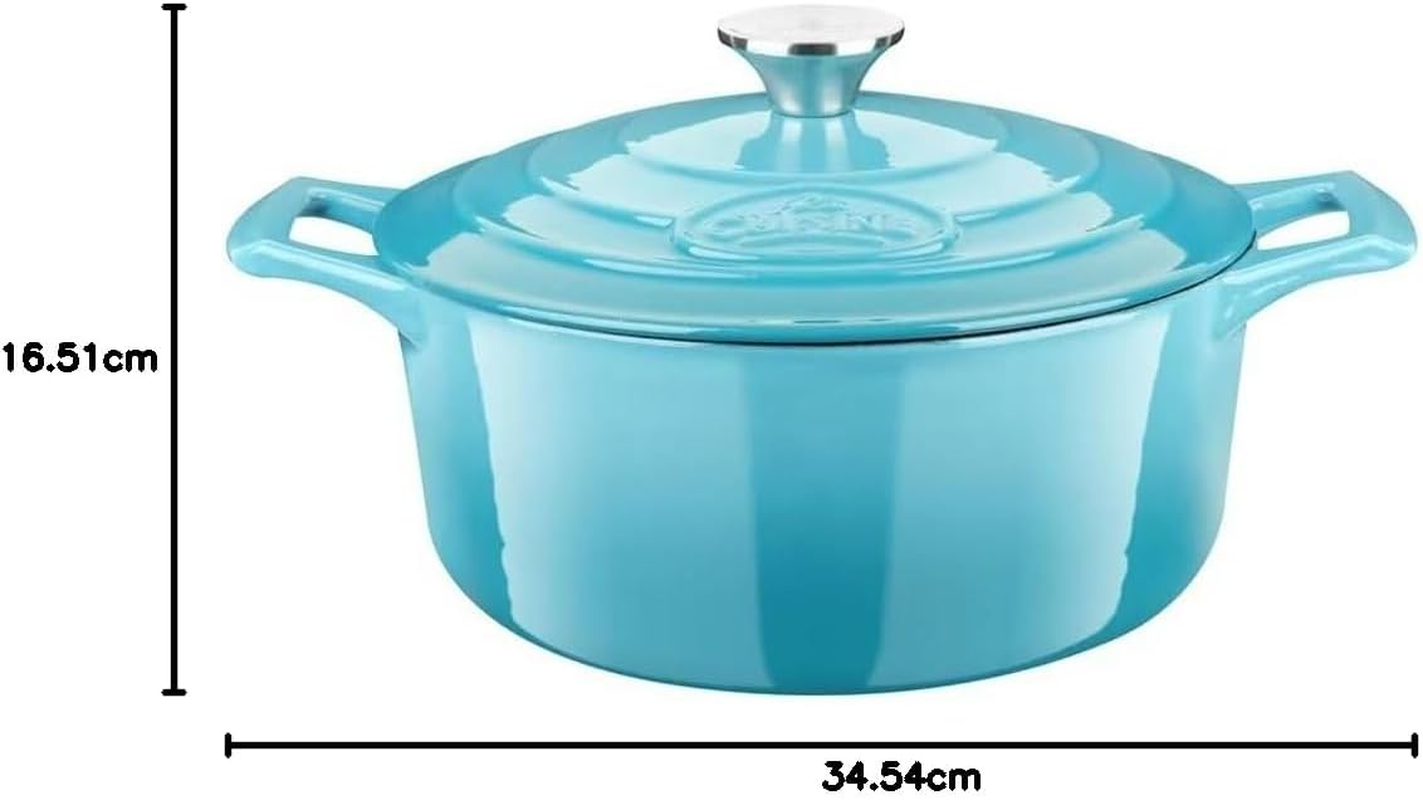 La Cuisine 26Cm Enameled Cast Iron Covered Dutch Oven, Casserole, Pot, French Oven, 5-Quart (QT) - Matte Black Enamel Coating Finish Interior, Teal Porcelain Enamel Exterior Oven Safe image number 2