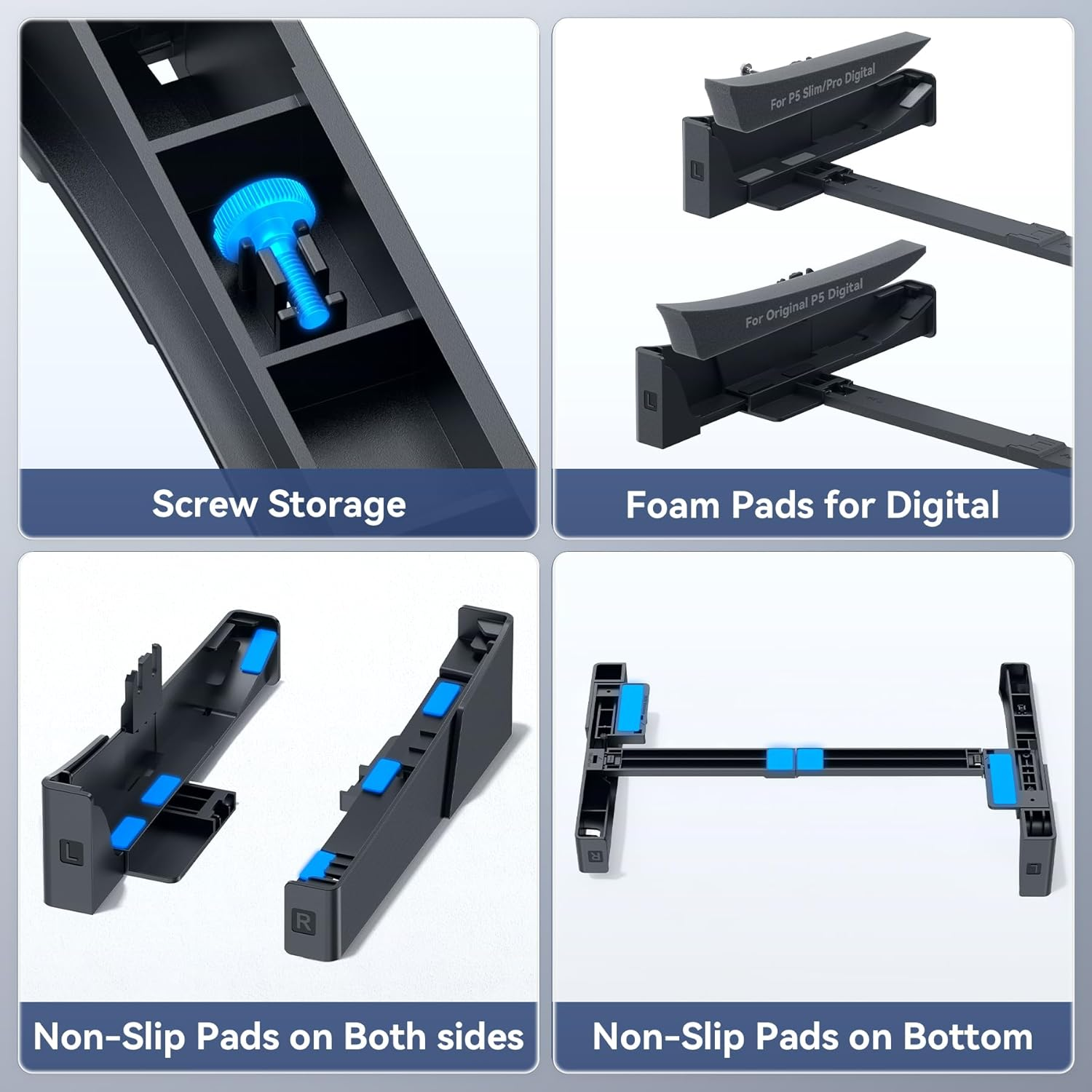 OIVO PS5 Horizontal Stand for Original/Slim/Pro Disc & Digital Console, Stable PS5 Accessories Base Stand with Upgraded Support Rods on Bottom & Scalable Design for PS 5 Console, Black image number 1