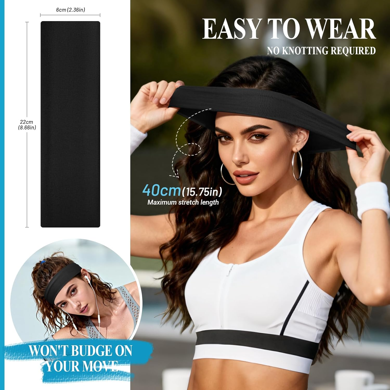 Tumurup Women'S Sports Headband, 7 Pieces Hair Band, Women'S Thin Elastic Hair Bands, Non-Slip Headband, Soft Hair Band, Yoga, Fitness, Running image number 2