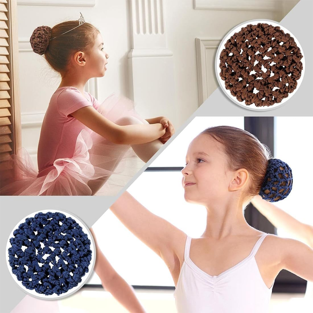 COYUN Pack of 4 Hair Nets, Hair Nets, Bun Net, Ballet Bun Net, Hairstyle Aid Fabric Knot Net for Gymnastics for Girls and Women, Sports Gymnastics, Ballet Riding image number 1