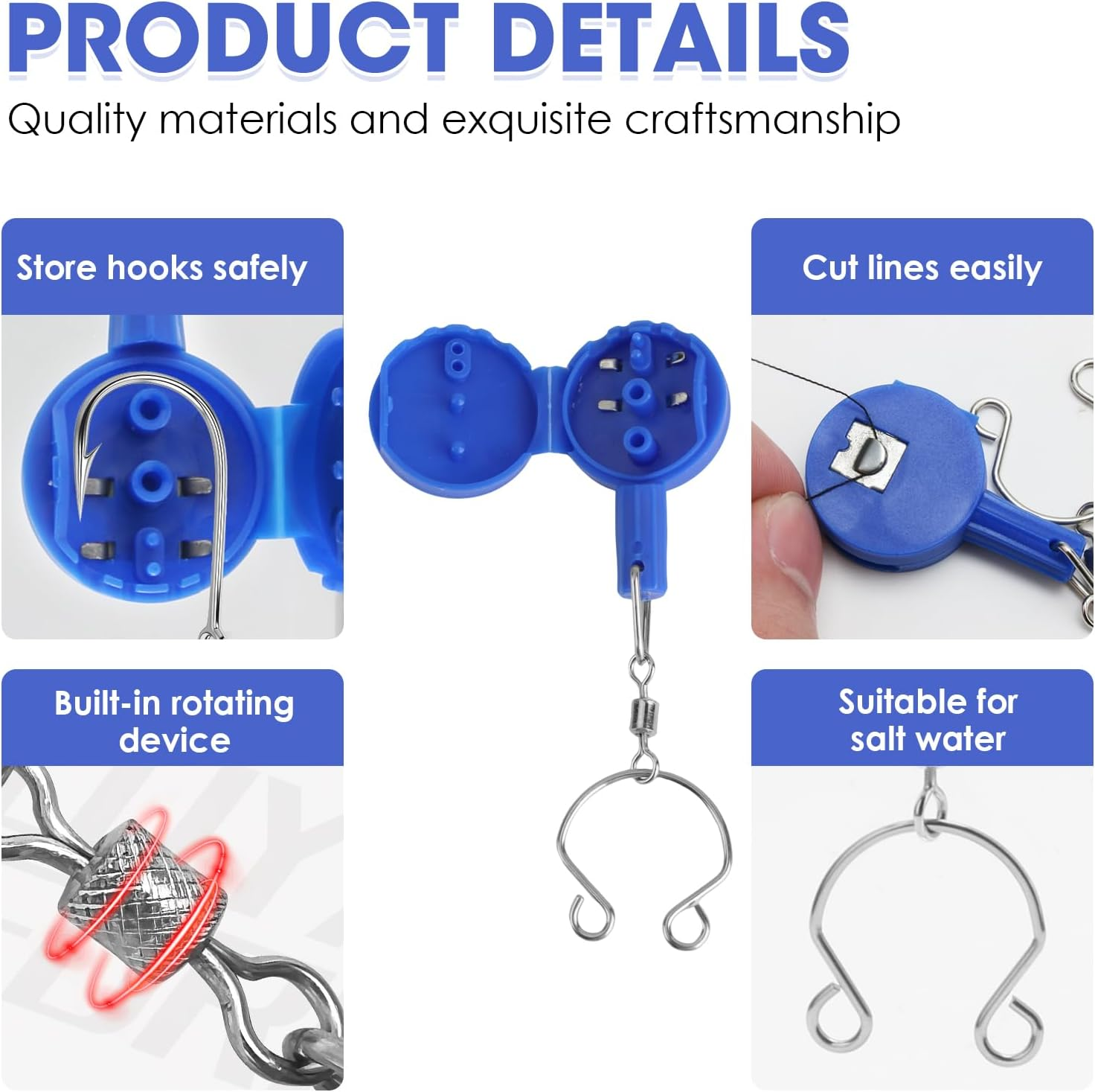 Ozessence 8 Pcs Fishing Knot Tying Tool, Strong and Rust-Proof Fishing Hook Tie Tool, Operation Brief Protect Fingers from Sharp Hooks for Beginner for Jig Heads, 3/0 Circle Hooks & 2/0 Extra Wide image number 2