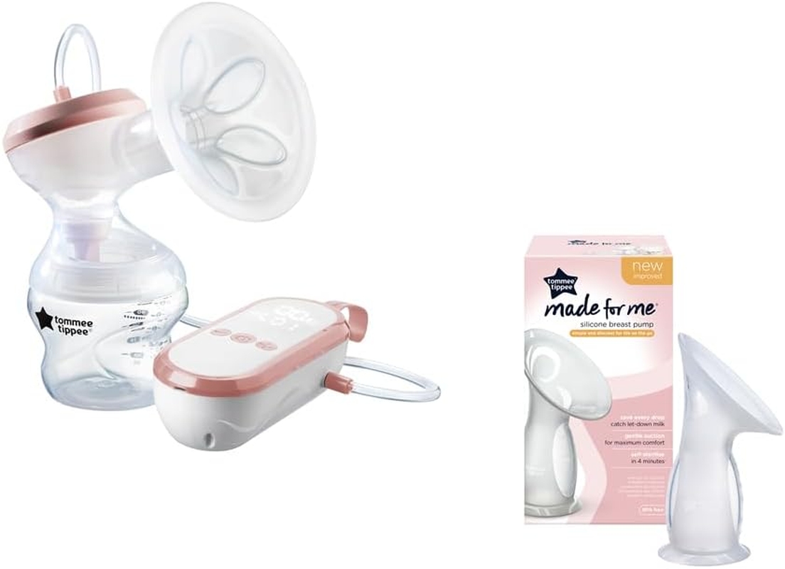 Tommee Tippee Breast Pump Bundle, Efficient Pumping with the Single Electric Pump + the Silicone Manual Pump Ideal Let down Catcher