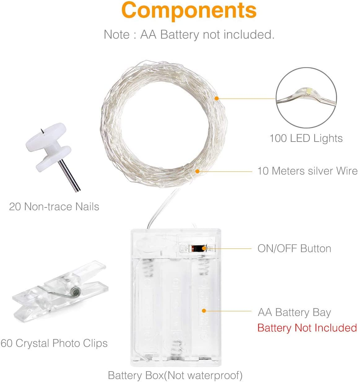 Litogo 100 LED Photo Clip String Lights, 10M Battery Powered Fairy Lights with 60 Clips Hanging Photos, Mini Silver Wire Polaroid Peg Lights for Birthday Party Picture Card Decorations image number 6