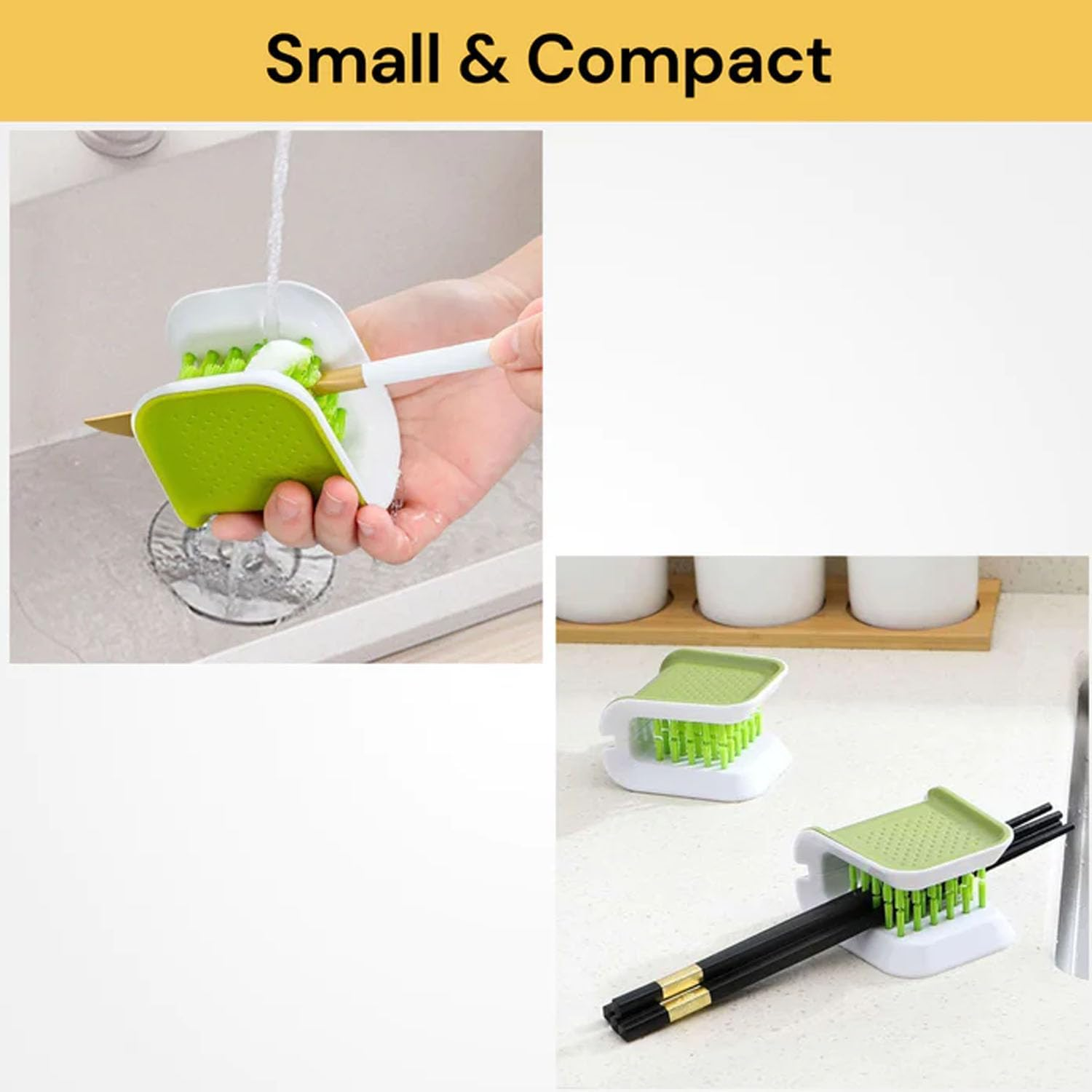 EZONEDEAL Blade Brush Knife Cleaner Chopsticks and Fork Cleaning Brush Cutlery Cleaner Utensil Bristle Scrubber Double Sided Spoon Knives Washing Brush-White + Green image number 3