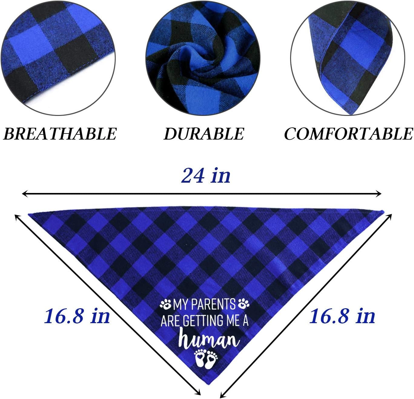 STMK Pregnancy Announcement Plaid Dog Bandana, Baby Announcement Dog Bandana, Gender Reveal Photo Prop for Dog Puppy (Blue, 24" X 16.8") image number 5