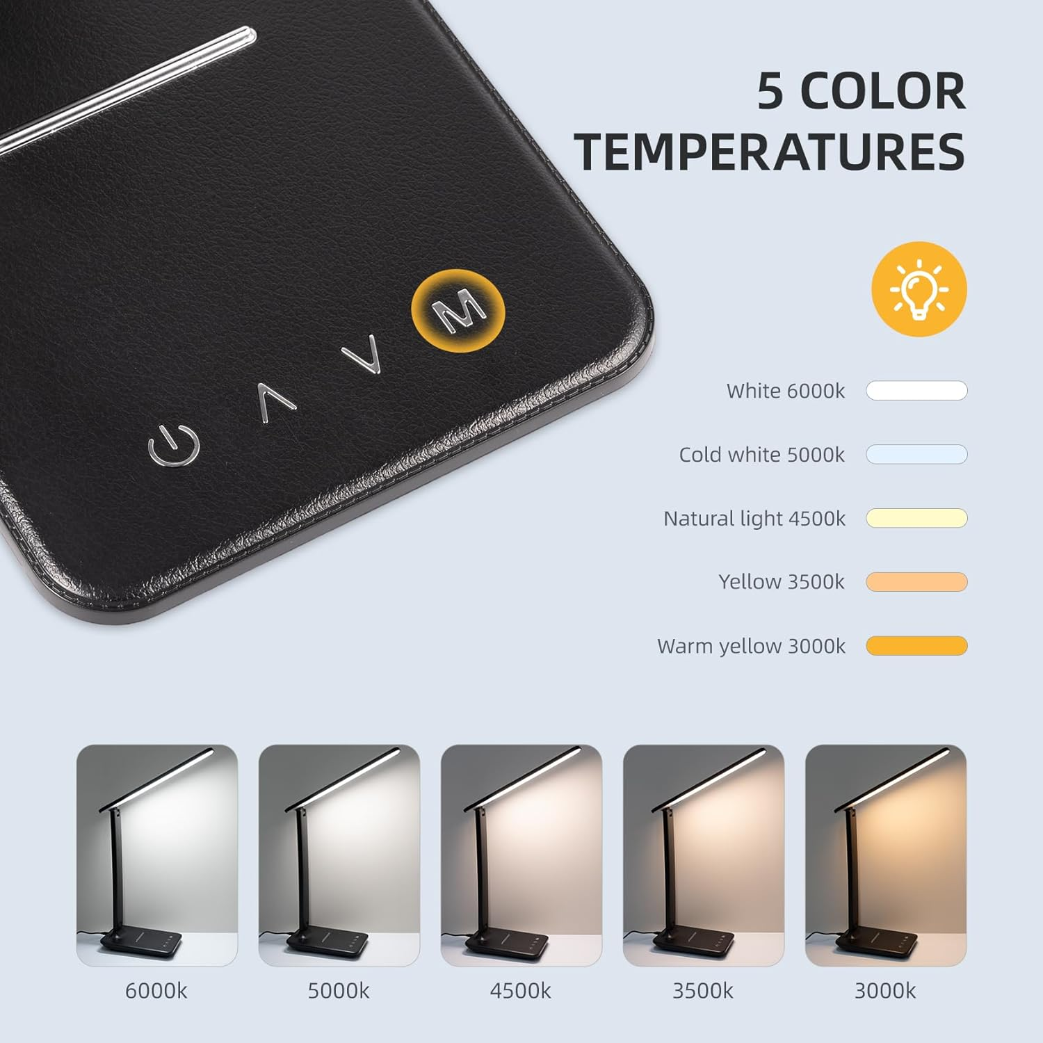 LED Desk Lamp, Dimmable Table Lamp, LED Table Lamp with 5 Colours and 5 Brightness Levels, Reading Lamp with USB Charging Port, Touch Control for Children, Bedroom, Reading, Offices, Black