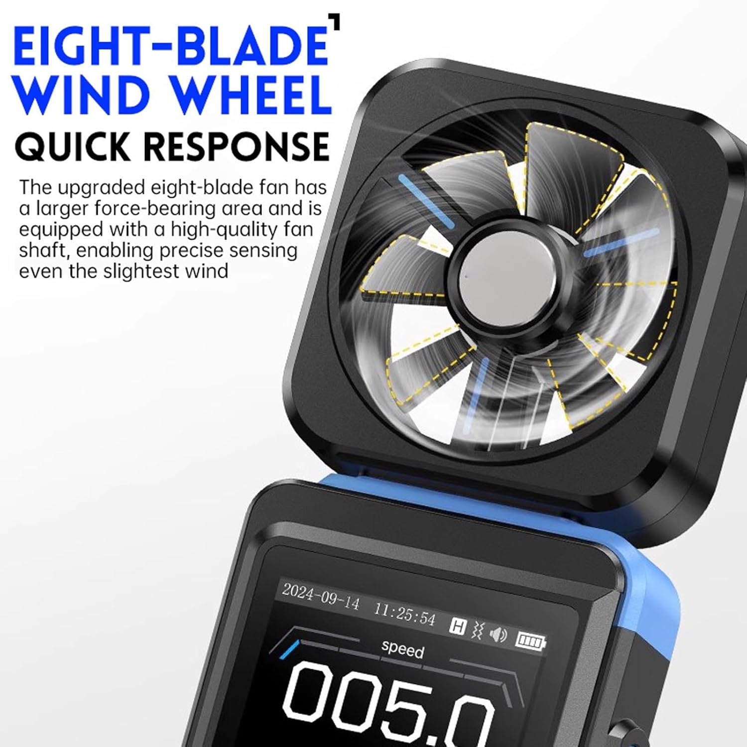 Wind Speed Meter with Fan, Adjustable Thresholds, 2.0 Inch Color Display, Rechargeable Battery, Digital Anemometer for Home Office Car HVAC Outdoor, Airflow Velocity Meter