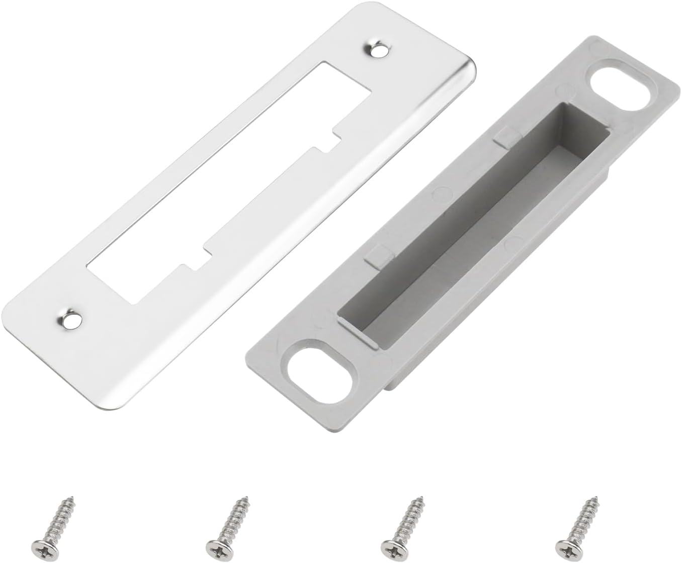 OTOTEC 1 Set of Door Lock Plate 108Mm Hole Center Distance with Screws Stainless Steel Door Strike Plate for Home Light Grey Door Accessories,132X41.7Mm image number 4
