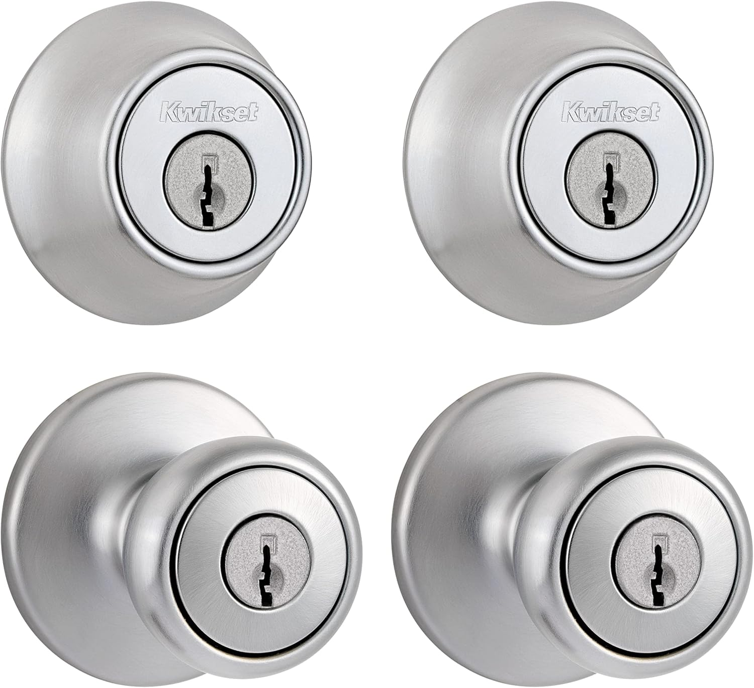Kwikset 242 Tylo Entry Knob and Single Cylinder Deadbolt Project Pack in Polished Brass