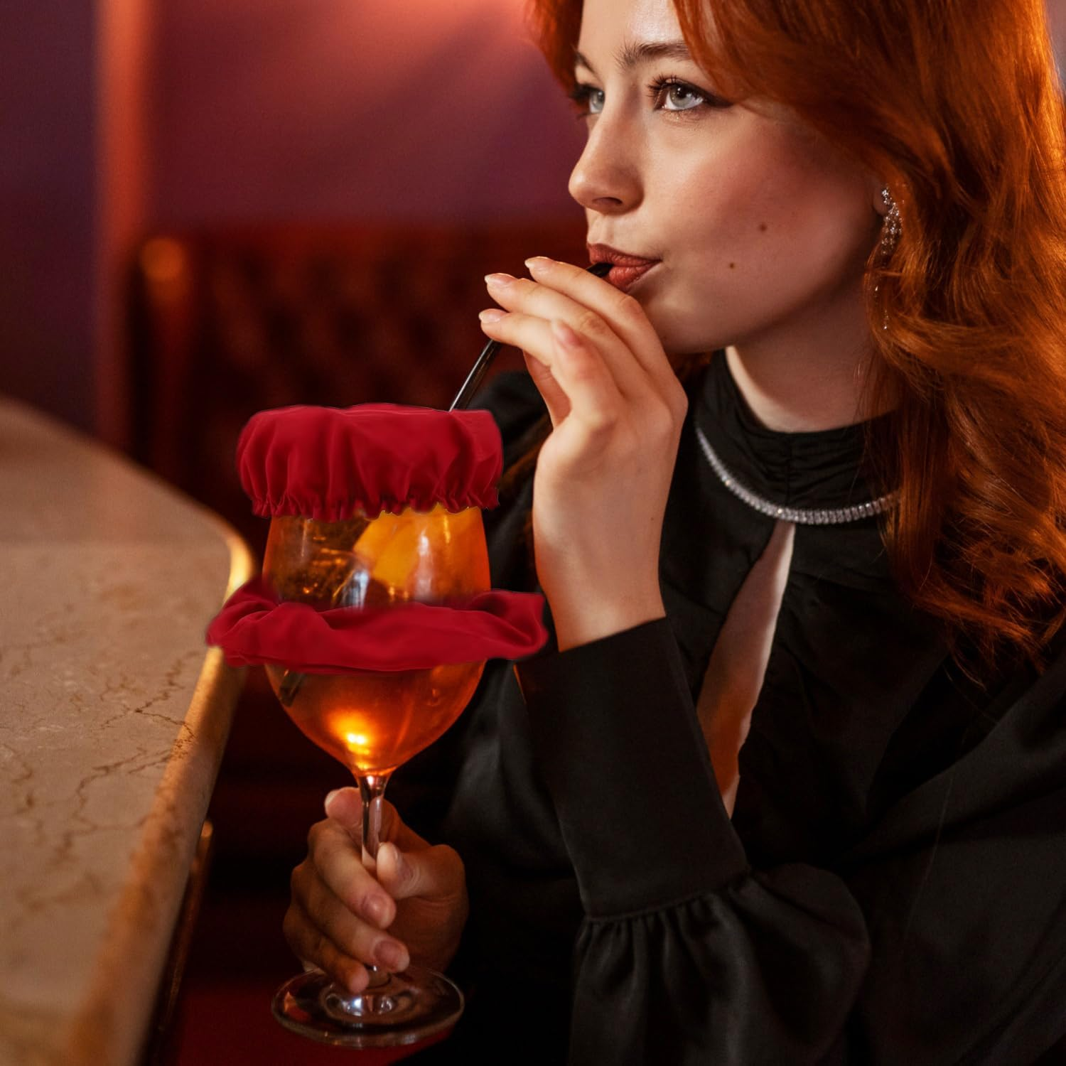 Glamifyr Pack of 6 Cap Scrunchie Hair Band Drink Cover, KO Drop Protection Bracelet, Drink Protection Lid, Drink Covers, Anti-Spike with Straw Hole, Reusable anti Spike Drink Covers