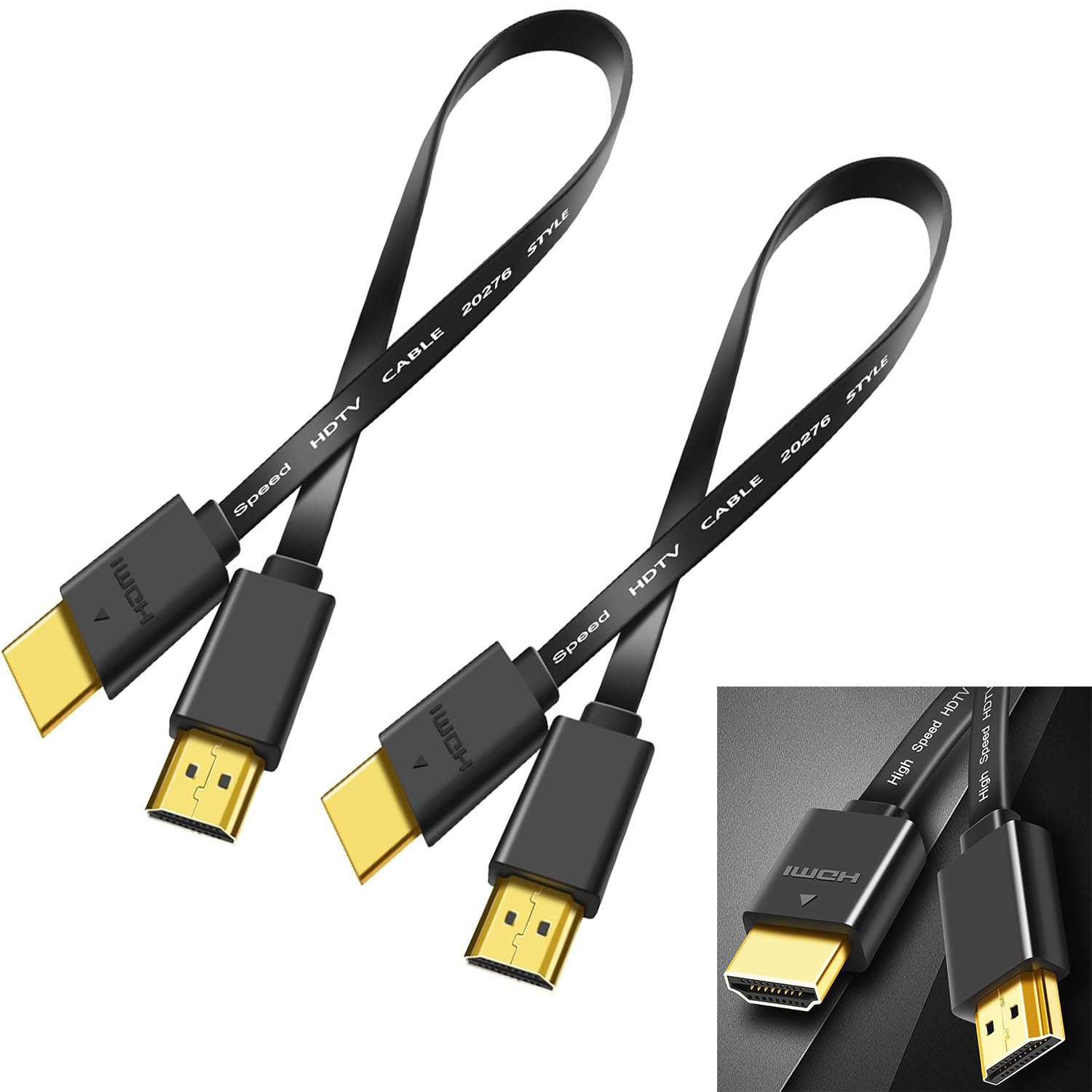 Limcryspp 2 Short HDMI Cables of 0.3M, Flexible and Ultra-Thin HDMI Male to Male Connector Cable, Ultra High Speed 1080P Cable, Used for Laptops, Monitors, TV Boxes, Projectors, Etc image number 1