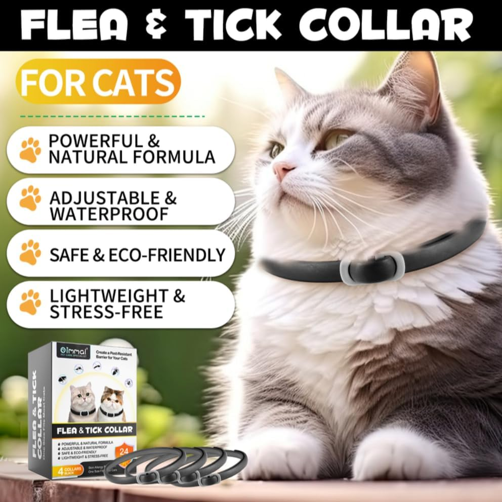 Cat Flea and Tick Collar | Flea & Tick Prevention | 24 Month Protection | Water Resistant | Adjustable | Safe for Cats | Natural Ingredients | Black Colour | Pack of 4 image number 5