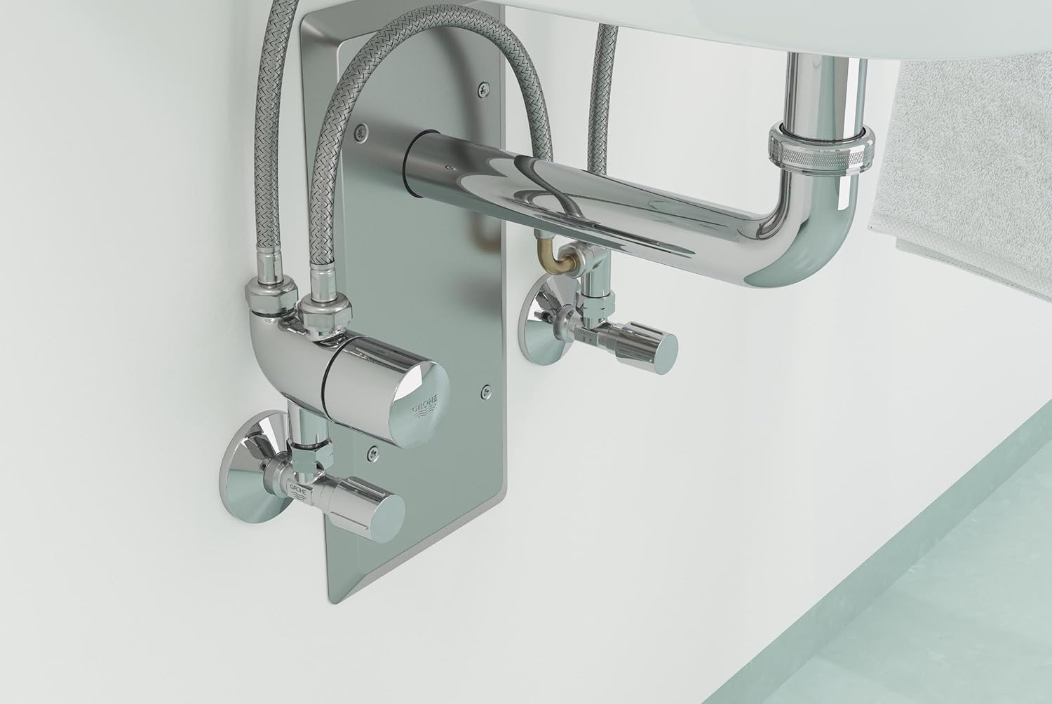 GROHE Angle Valve (With Self-Sealing Connection Thread, Wall Connection 1/2 Inch with Push Rosette, Outlet 3/8 Inch), Chrome, 22039000 image number 1