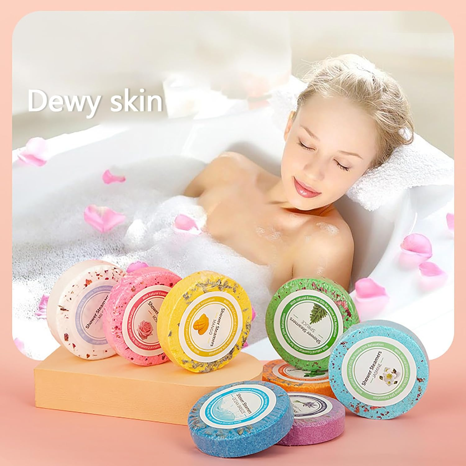 Aromatherapy Shower Steamers, 8 Pcs with Box, 8 Fragrances, Shower Bomb Tablets Set, Natural Ingredients, Self Care, Relaxation for Women Men, Lavender, Mint, Milk, Rose, Mango, Jasmine image number 3