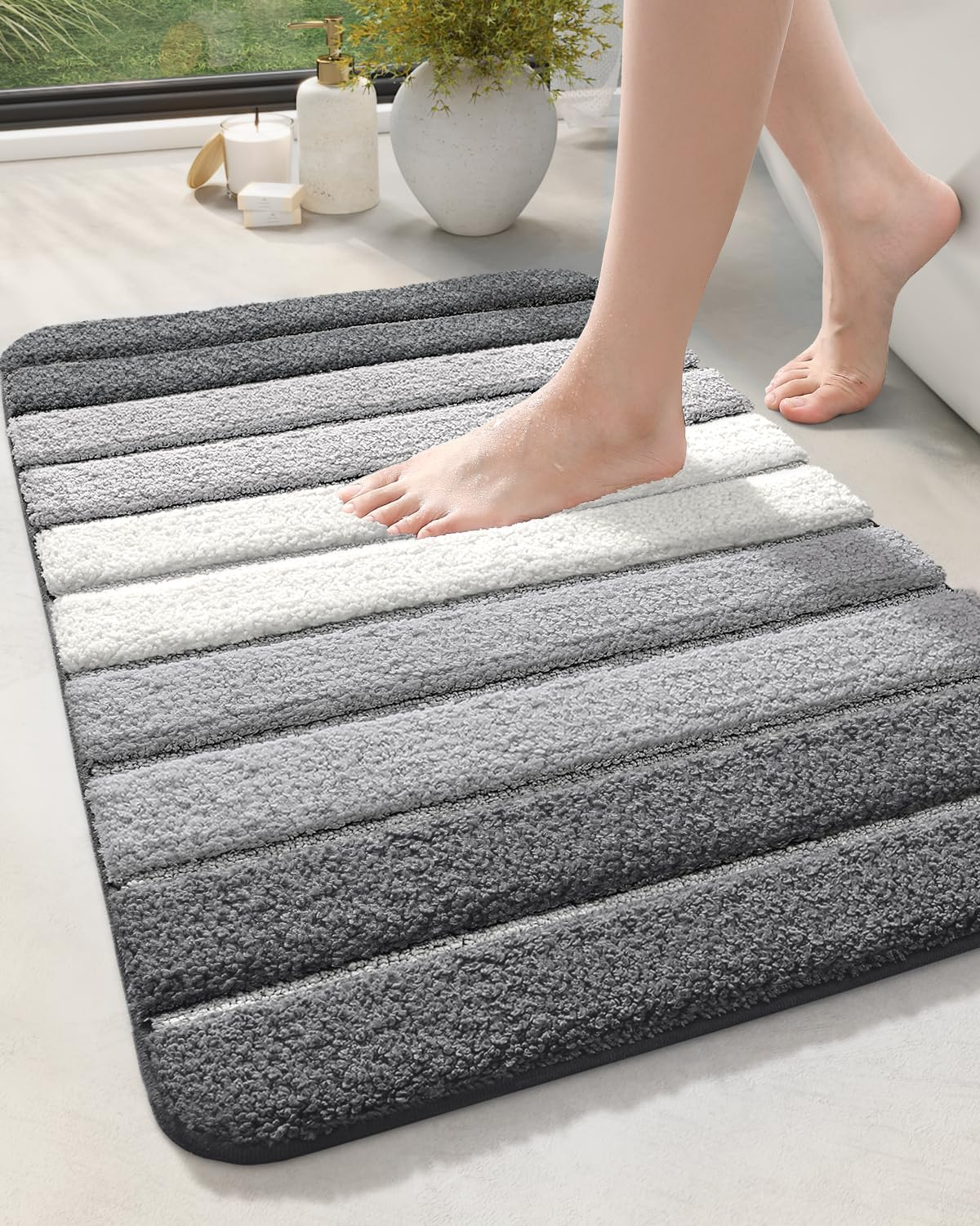 DEXI Bath Mat Bathroom Rug Absorbent Non-Slip Washable Shower Floor Mats Carpet 16"X24", Grey