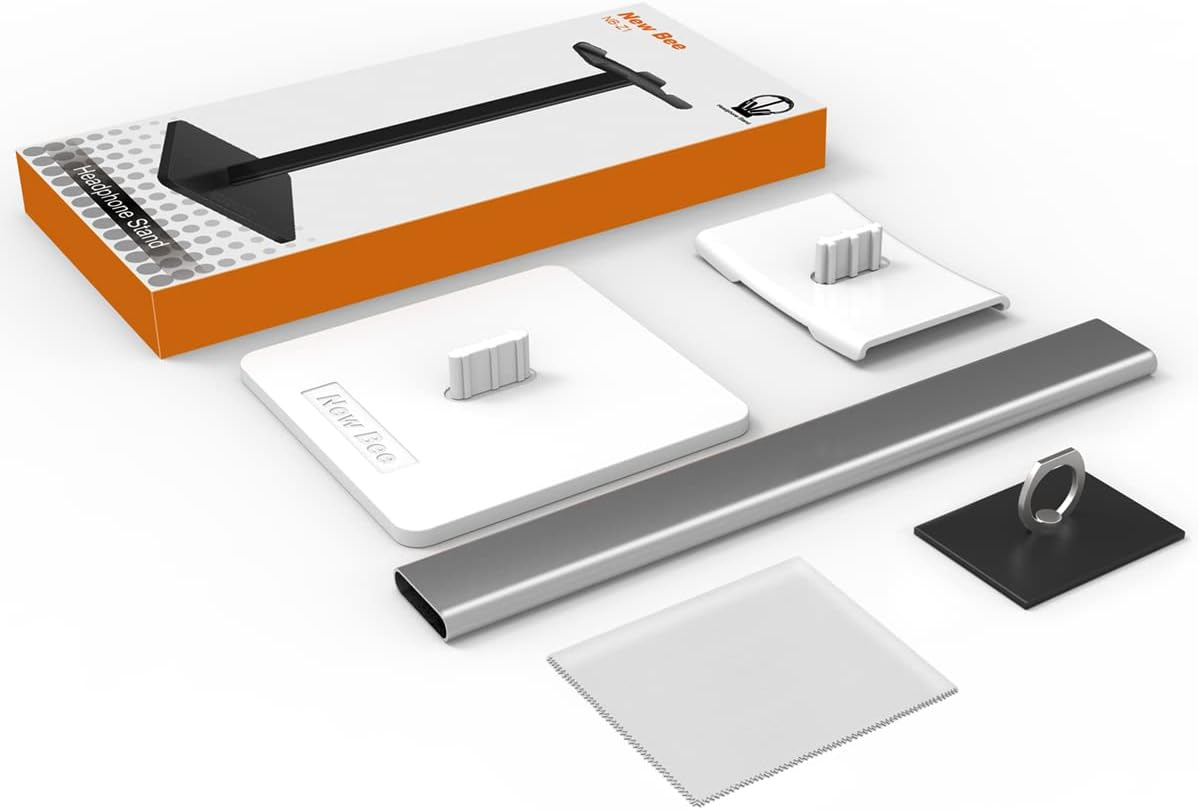 Headphone Stand Headset Holder New Bee Earphone Stand with Aluminum Supporting Bar Flexible Headrest ABS Solid Base for All Headphones Size （Silver）&hellip; image number 3