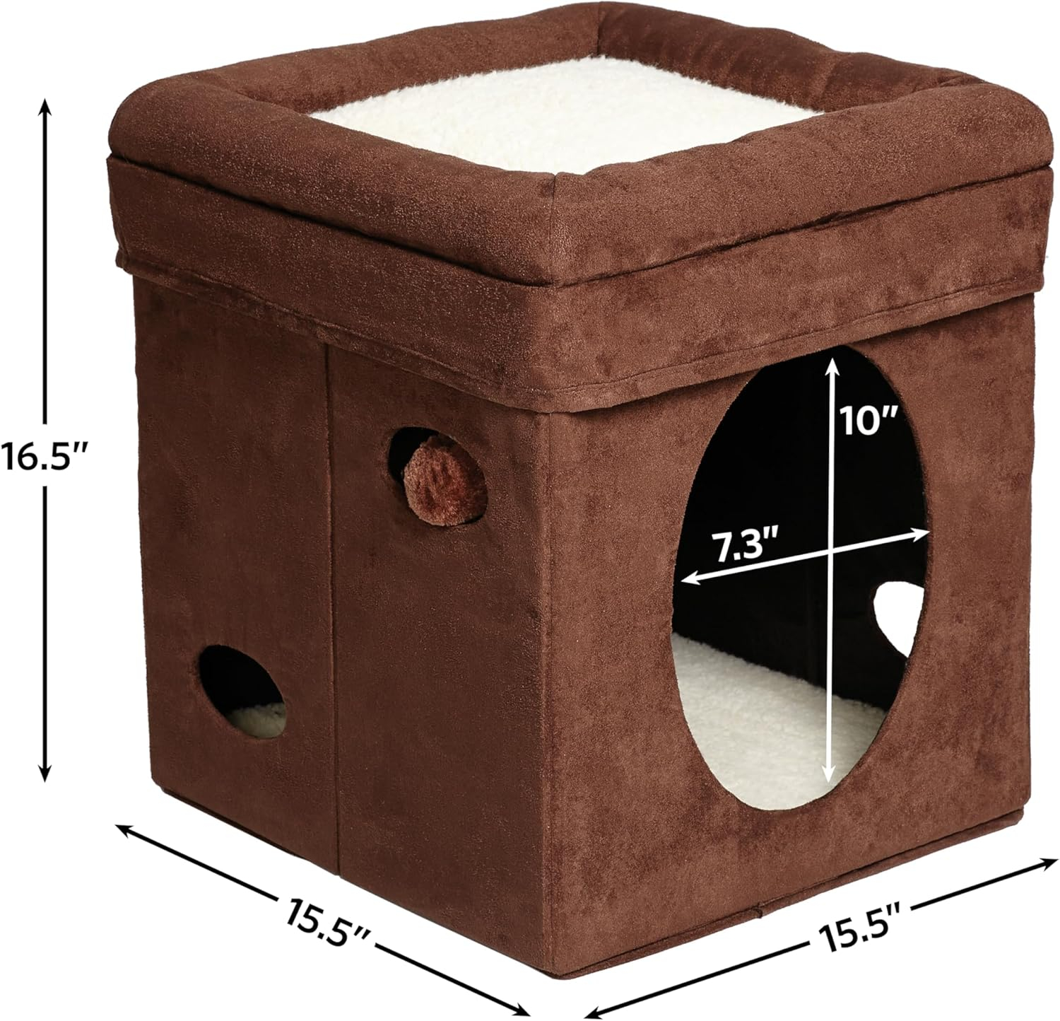 Midwest 137-BR the Original Curious Cat Cube, Cat House/Cat Condo in Brown Faux Suede & Synthetic Sheepskin image number 3