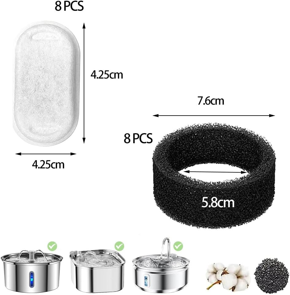 Pack of 16 Cat Fountain Filter Stainless Steel Foam Filter Drinking Fountain Cat Replacement Filter for Stainless Steel Drinking Fountain Cats and Dogs