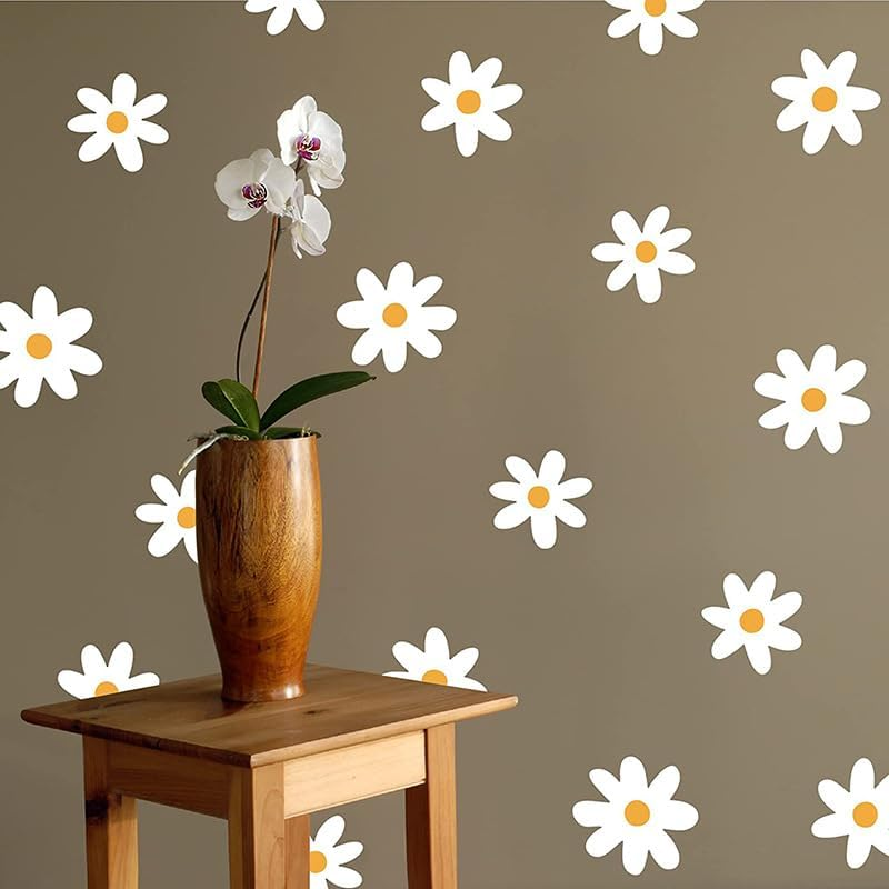 Daisy Wall Decals Boho Flower Wall Sstickers Baby Nursery Kids Room Girls Bedroom Wall Window Decor (White-Small) image number 1