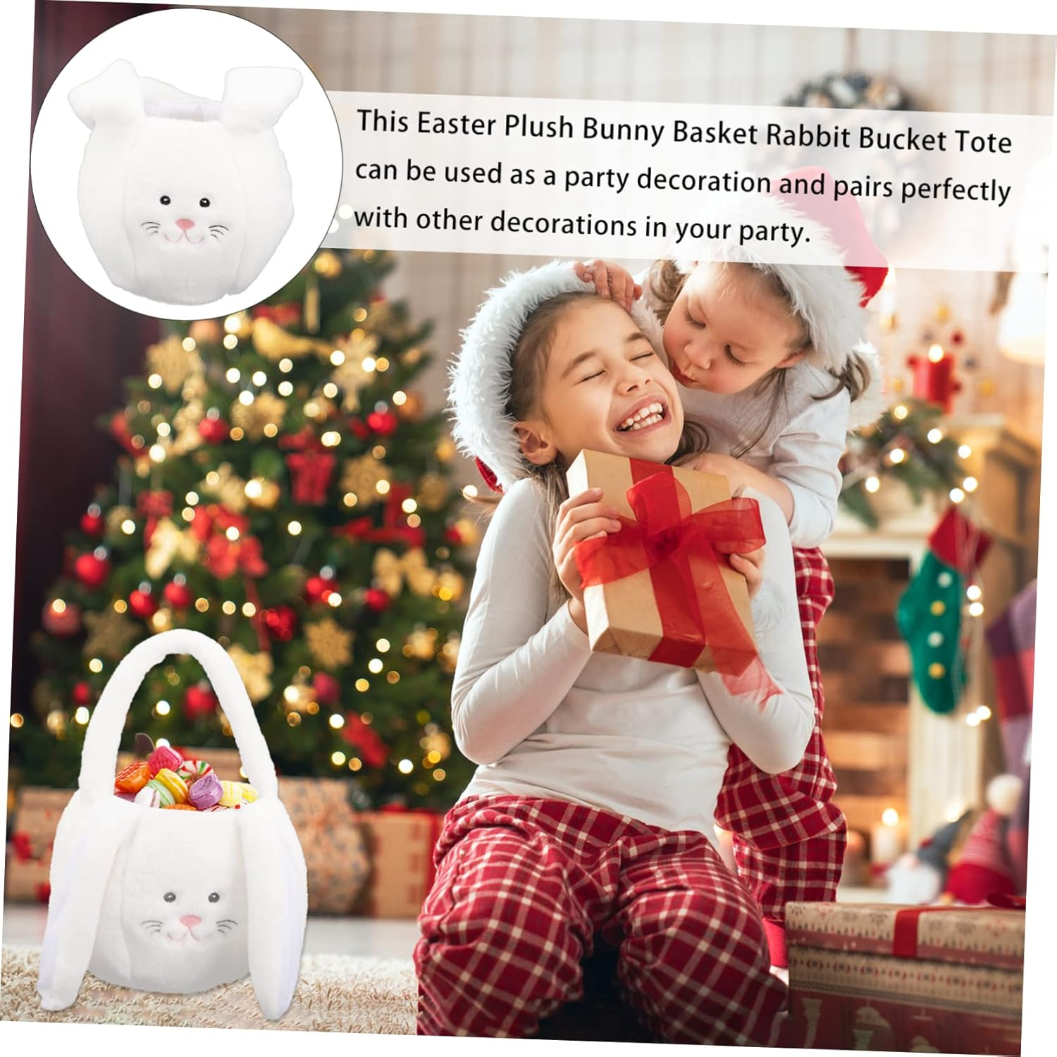 Festive Easter Bunny Basket Creative Candy Container for Easter Supplies Plush Material for Home Decoration White image number 1