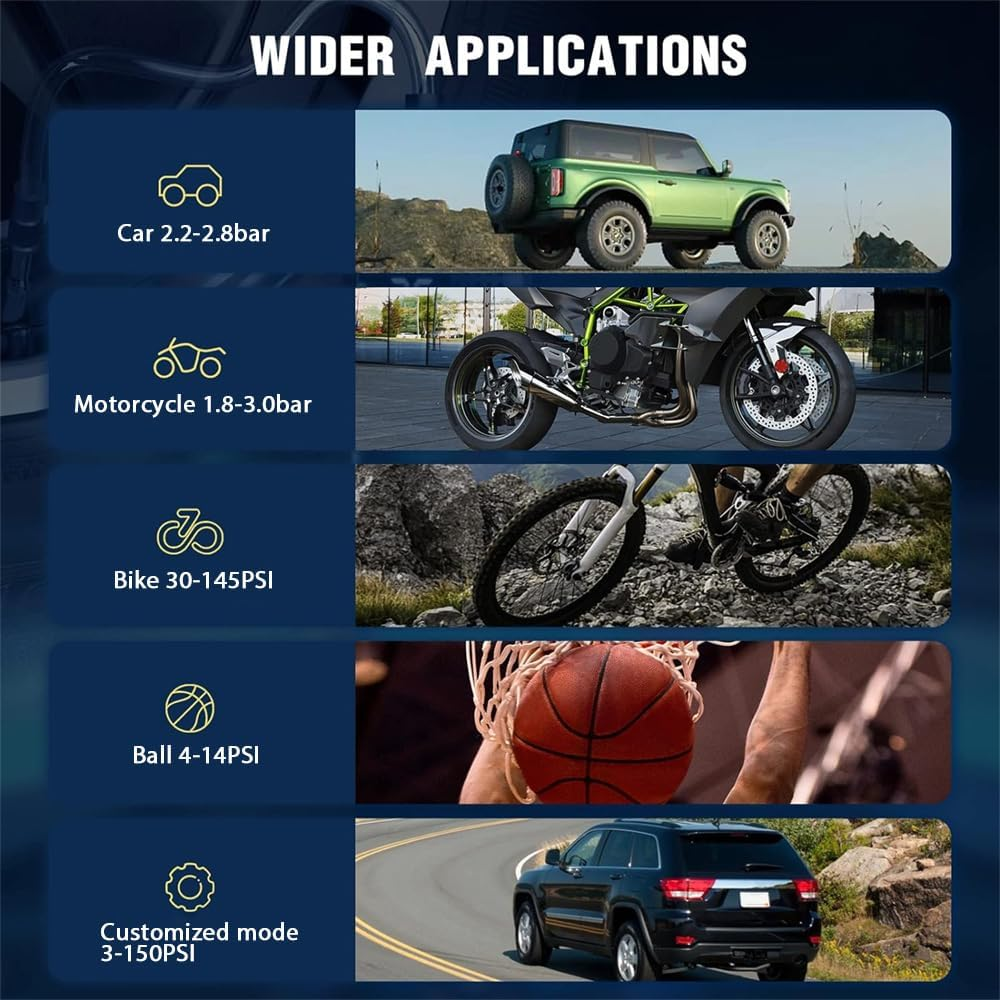 Tyre Inflator Portable Air Compressor,Cordless Air Pump,Led Lighting and Accurate Pressure,1 Min Fast Inflate,Electric Tire Pumpwith LCD Digital Tyre Electric Bike Pump for Car,Bike,Balls,Motorcycle image number 5