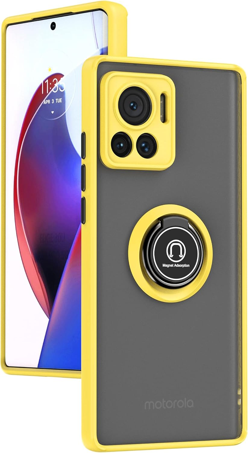 XINYEXIN Case for Motorola Edge 30 Ultra with Ring Stnad Shockproof Mobile Phone Case Anti-Scratch Translucent PC Back + Soft TPU Bumper Case Cover - Black