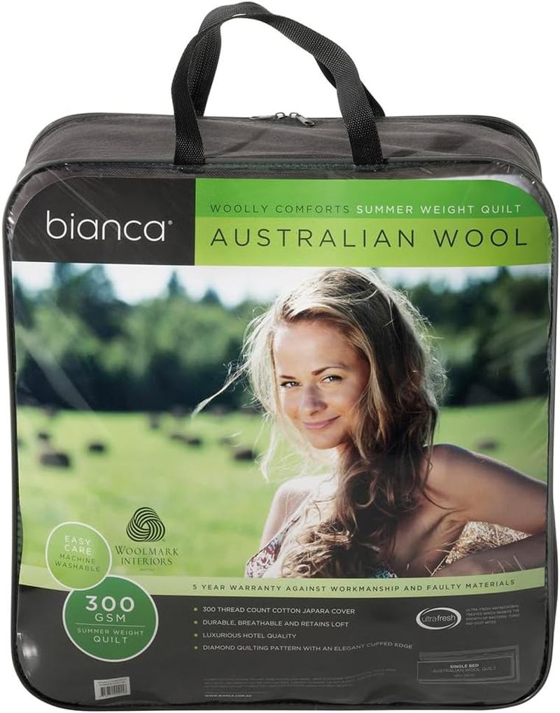 Bianca Woolly Comforts Australian Wool Quilt 300Gsm Home Bedding White King Bed