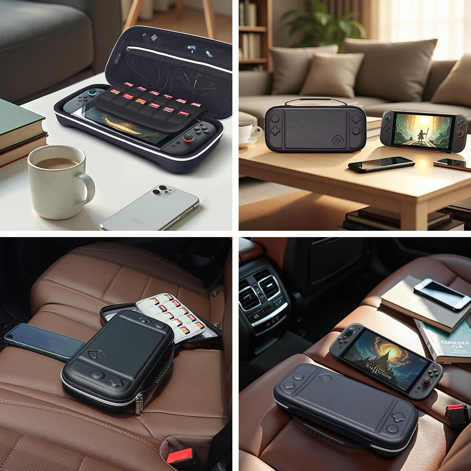 Sisma Slim Carrying Case Compatible with Nintendo Switch 2 Console 2025, Hard Shell Travel Protective Case Switch2 Thin Pouch Accessories Storage Pocket & Game Card Holders -Black