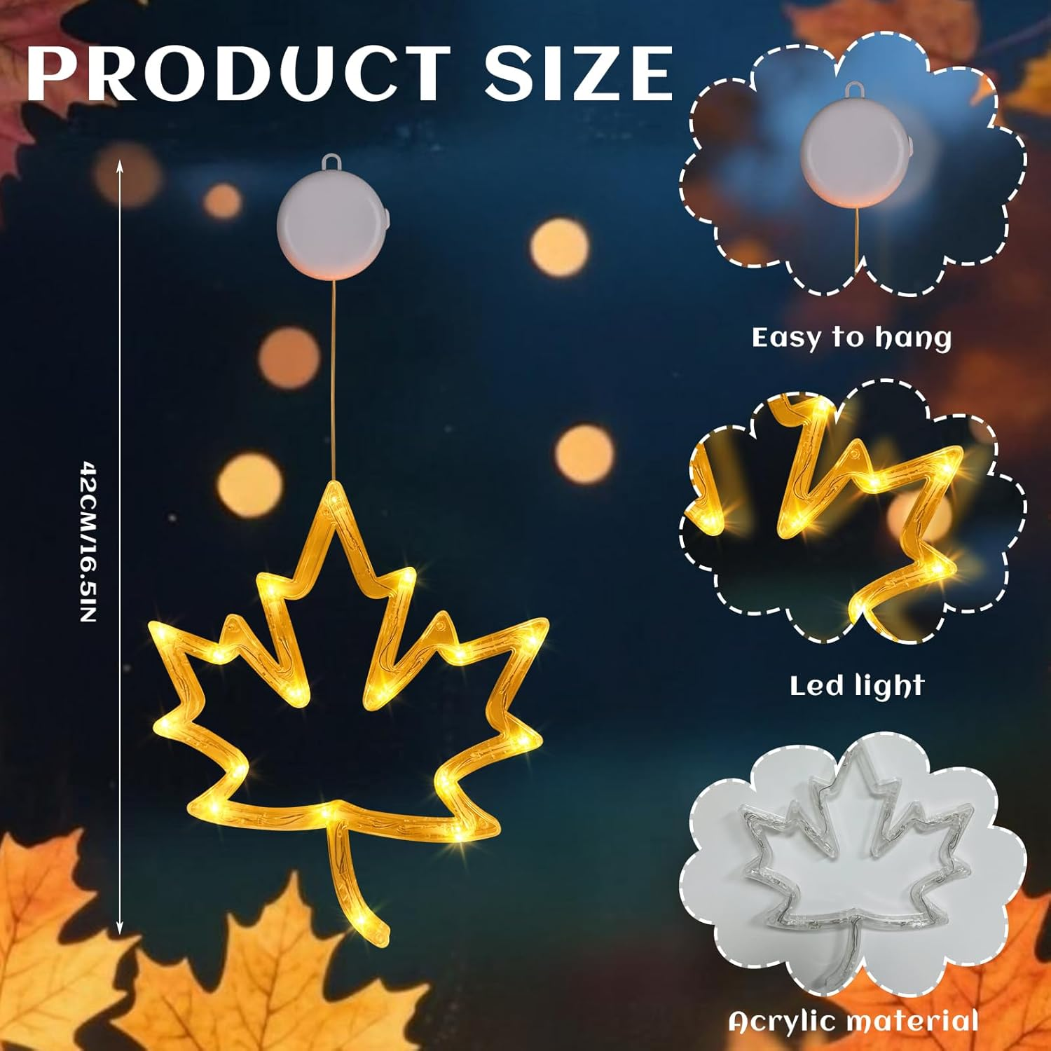Autumn Decoration Window Lights, Autumn Decoration Pumpkin Maple Leaf with LED Light, Halloween Decoration Pumpkin Window Decoration with Suction Cup, Autumn Decoration Indoor Fairy Lights for Autumn image number 1