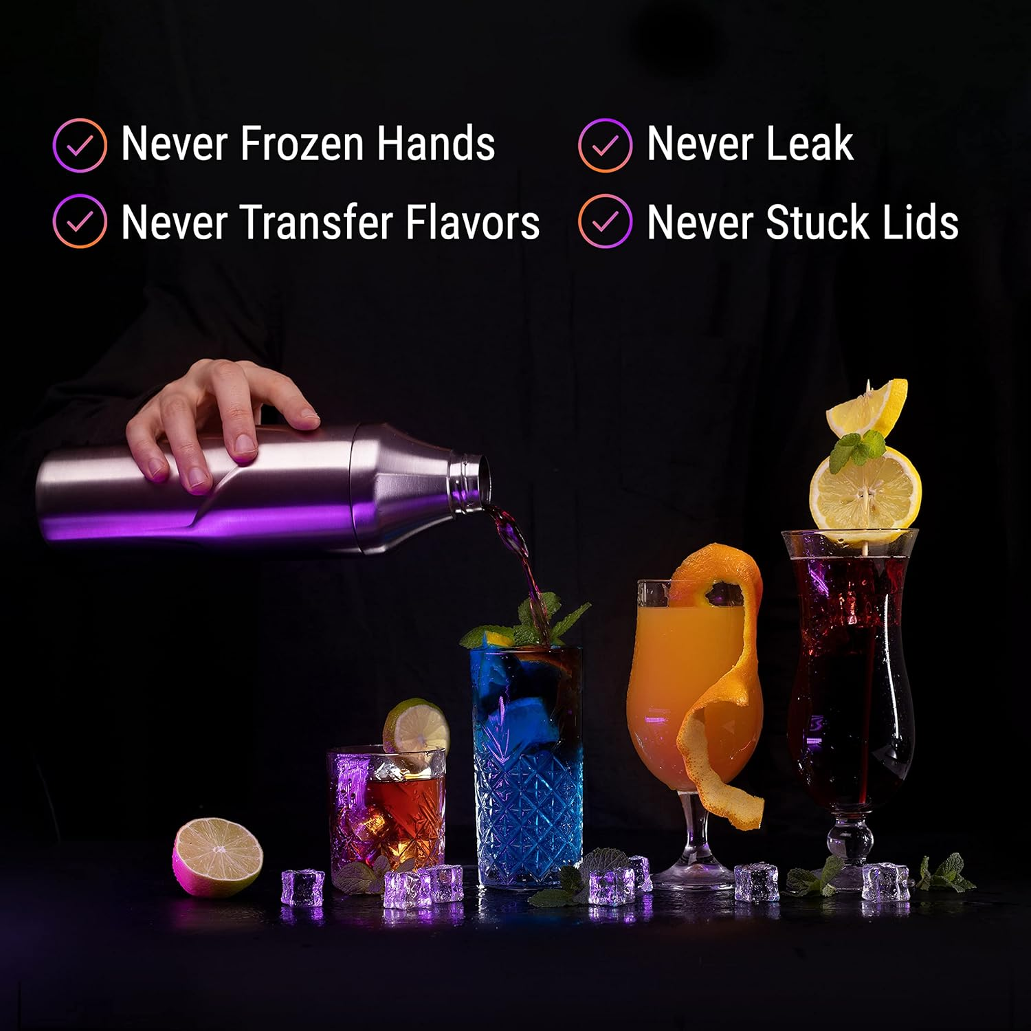 Lexenic 24Oz Vacuum Insulated Hybrid Cocktail Shaker - Premium 18/8 Stainless Steel - Martini Shaker Set - Drink Shaker with Strainer- Cocktail Shaker Set for Home Bar,Travel,Gift - Type E image number 5